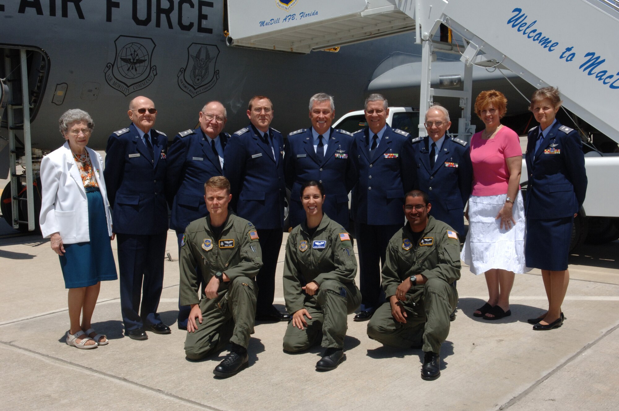 The Civil Air Patrol Chaplains pose with members of the 91st Air Refueling Squadron after touring the inside of a KC-135 at MacDill AFB, April 17. The Civil Air Patrol chaplains were honored for their service as auxiliary members to the MacDill chaplains.