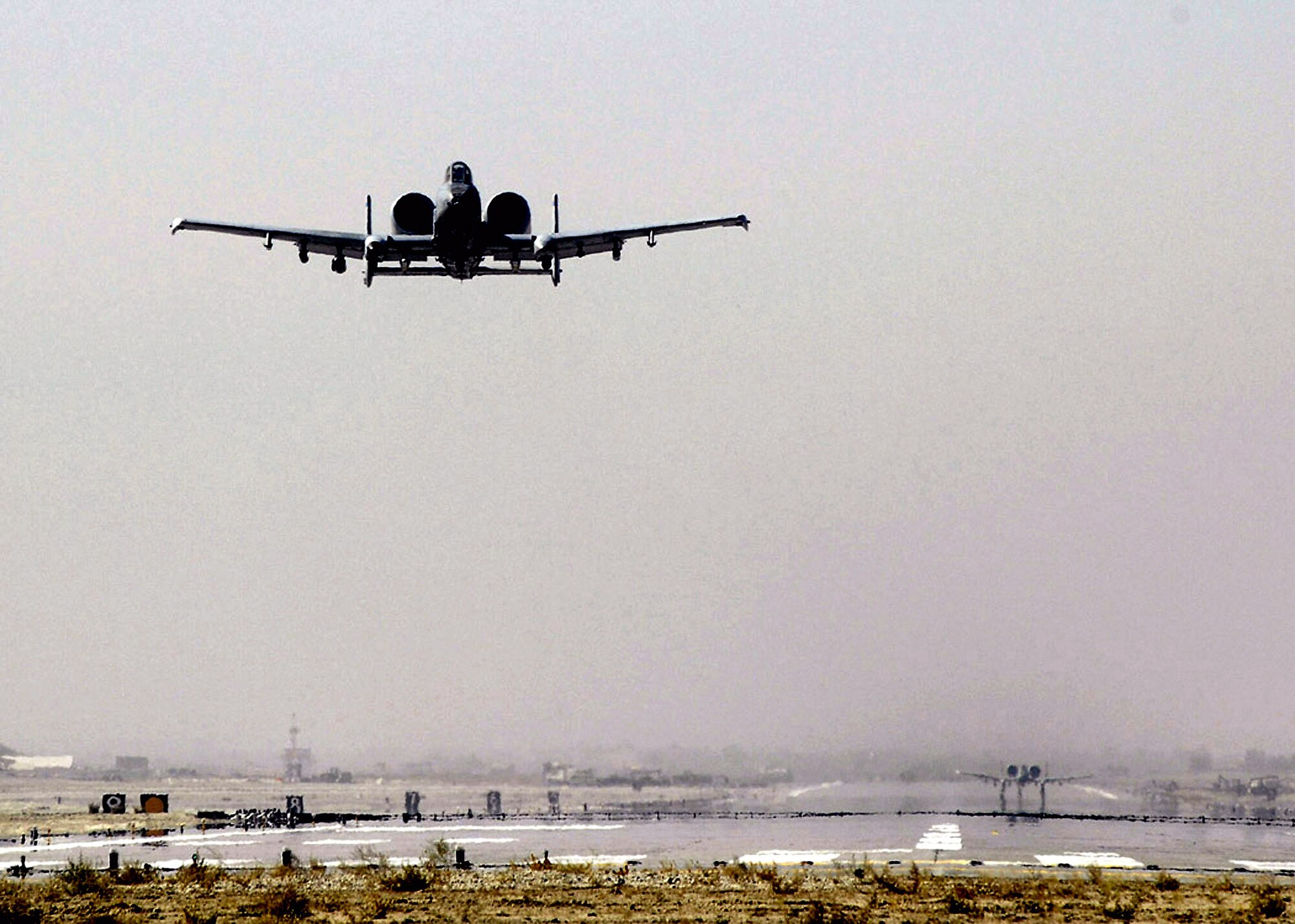 An A-10 Thunderbolt II takes off from Bagram Airfield, to fly a combat sortie in support of Operation Enduring Freedom.  The A-10 has excellent maneuverability at low air speeds and altitude, and is a highly accurate weapons-delivery platforms.  (U.S. Air Force photo/Staff Sgt. Brian Ferguson)