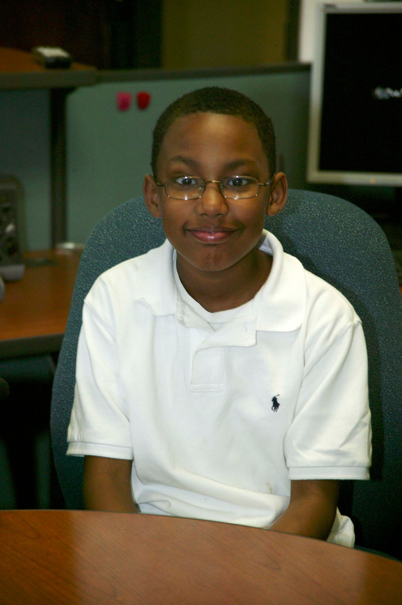 SHAW AIR FORCE BASE, S.C.-- Malik Cox, son of Natalie and Staff Sgt. Timothy Miller and a fifth-grade student from High Hills Elementary school, has been nominated to spend a week in Washington, D.C., for the People to People World Leadership Forum this fall. At the forum, fifth through eighth-grade students from around the world experience a week of interactive leadership training from members of the U.S. Congress and other government officials. (U.S. Air Force photo/Staff Sgt. Holly Brown)