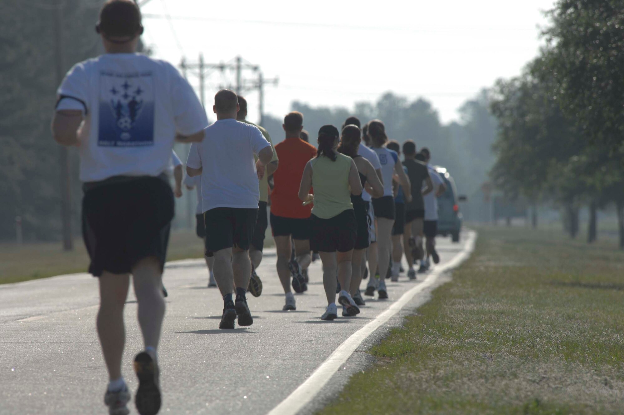 SHAW AIR FORCE BASE, S.C.-- The 20th Fighter Wing held a 3rd annual half marathon sponsored by the 20th Force Support Squadron here May 3. The half marathon consisted of nine four-person teams, with each individual running more than three miles, and 20 individuals running the entire 13.1 miles. (U.S. Air Force photo/Staff Sgt. Nathan Bevier)