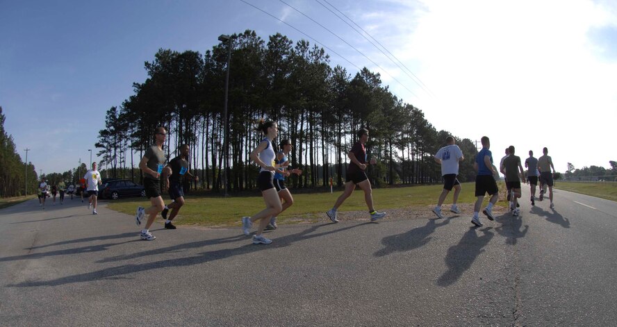SHAW AIR FORCE BASE, S.C.-- The 20th Fighter Wing held a 3rd annual half marathon sponsored by the 20th Force Support Squadron here May 3. The half marathon consisted of nine four-person teams, with each individual running more than three miles, and 20 individuals running the entire 13.1 miles. (U.S. Air Force photo/Staff Sgt. Nathan Bevier)