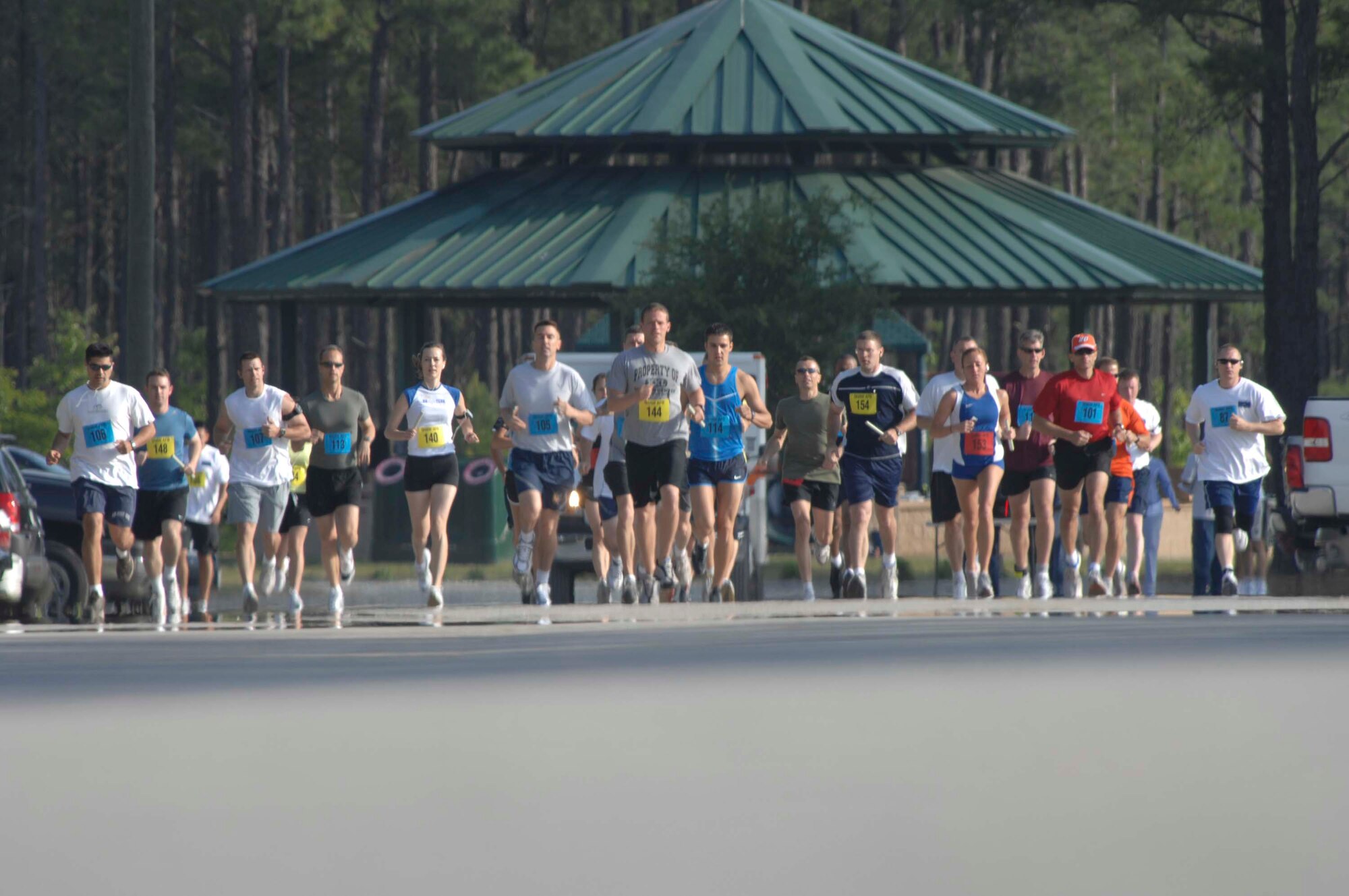 SHAW AIR FORCE BASE, S.C.-- The 20th Fighter Wing held a 3rd annual half marathon sponsored by the 20th Force Support Squadron here May 3. The half marathon consisted of nine four-person teams, with each individual running more than three miles, and 20 individuals running the entire 13.1 miles. (U.S. Air Force photo/Staff Sgt. Nathan Bevier)