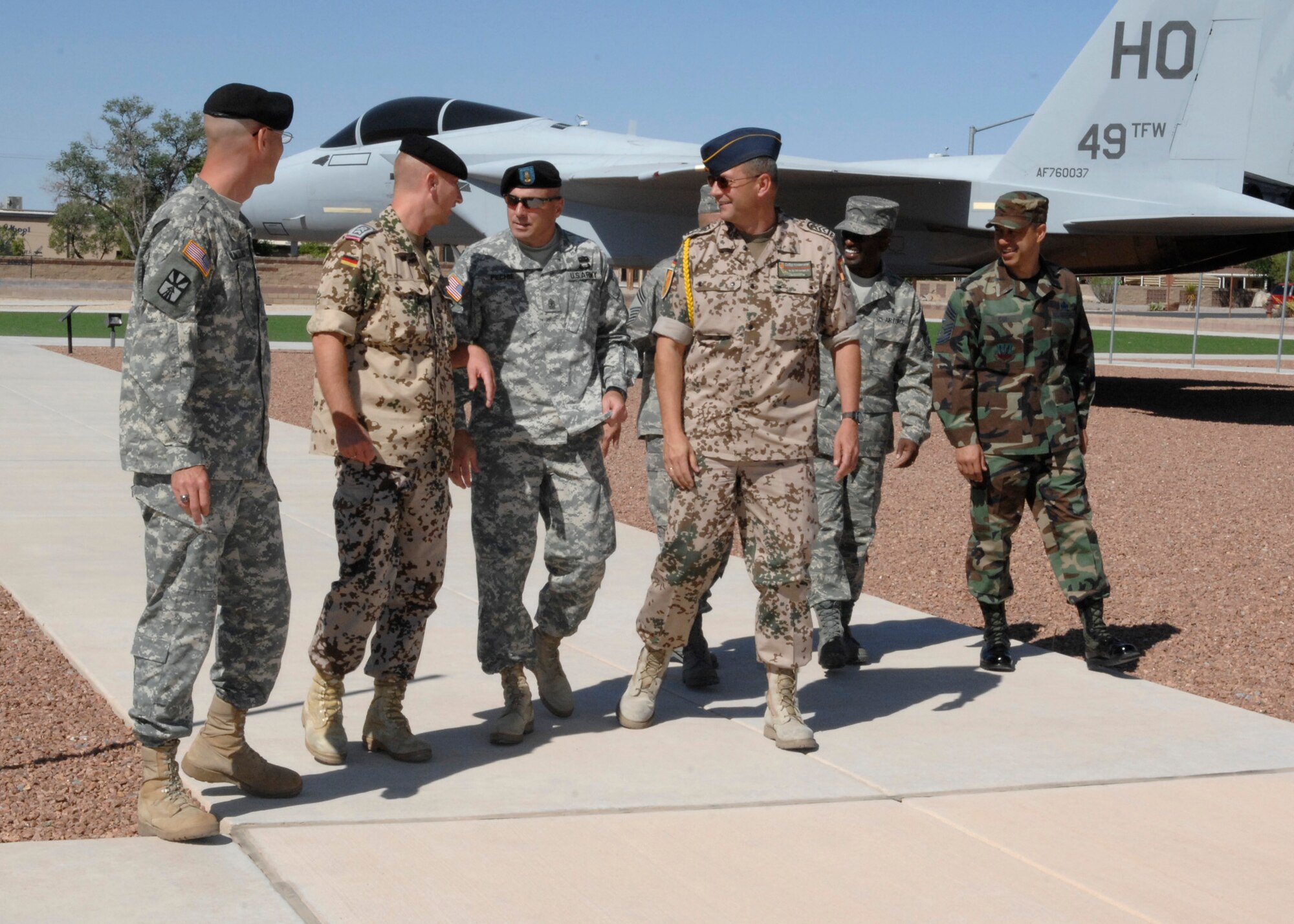 HOLLOMAN AIR FORCE BASE, N.M.,-- U.S. Army Master Sergeants stop at Heritage Park during a base tour here May 6. They are preparing to graduate from a ten month long Sergeant Major Academy at Fort Bliss, Texas. (U.S. Air Force photo/Airman 1st Class Rachel A. Kocin)