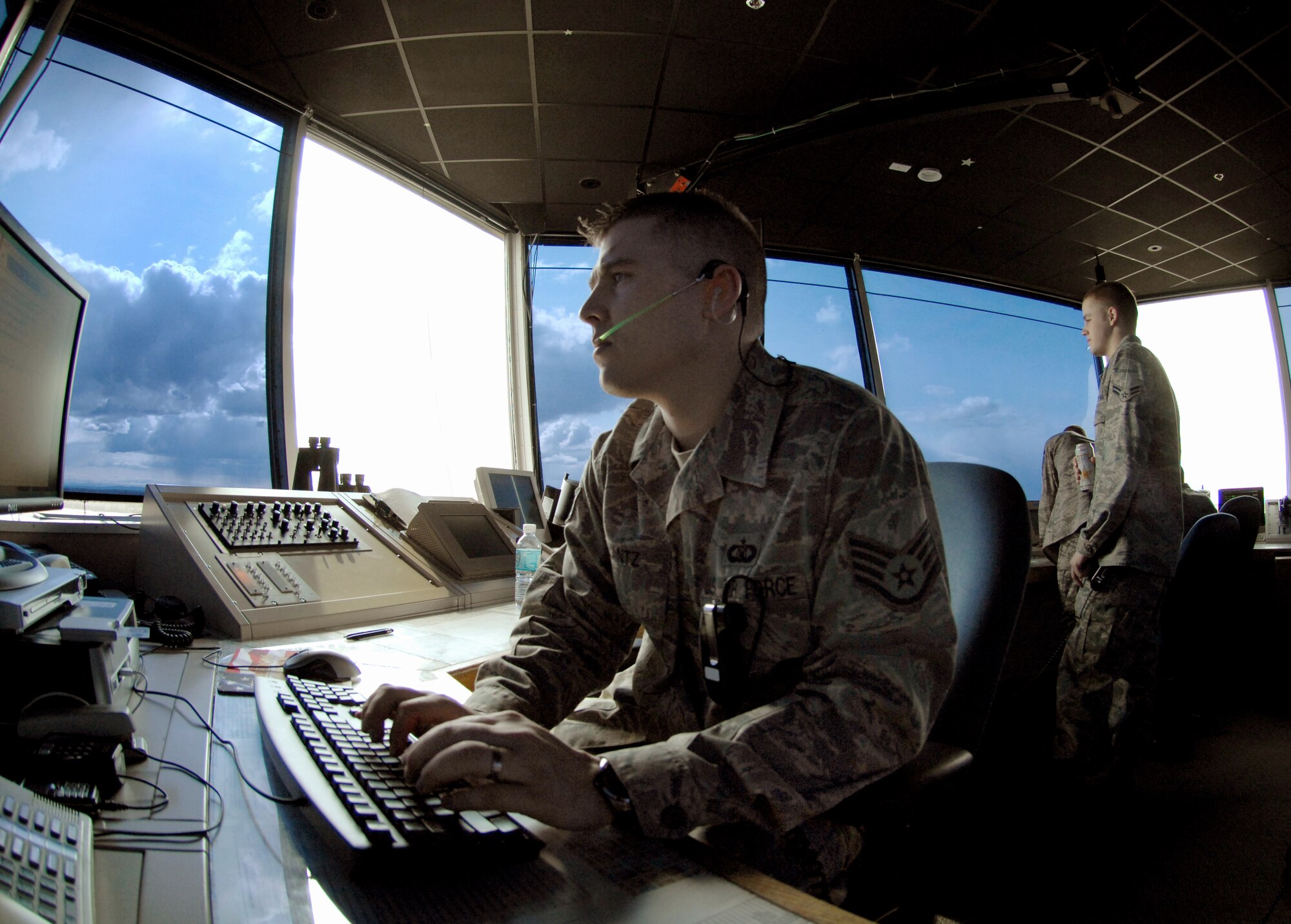 Staff Sgt. Michael Lantz, an air traffic control journeyman assigned to the 354th Operations Support Squadron at Eielson AFB, Alaska, checks current airspace conditions from the surrounding areas May 7, 2008, prior to the launching of aircraft. Air traffic controllers clear all airspace prior to aircraft taking off, transitioning into Eielson AFB airspace, and landing to ensure all aircraft launch, fly, and land safely.

(U.S Air Force Photo by Tech. Sgt Eric T. Sheler)
