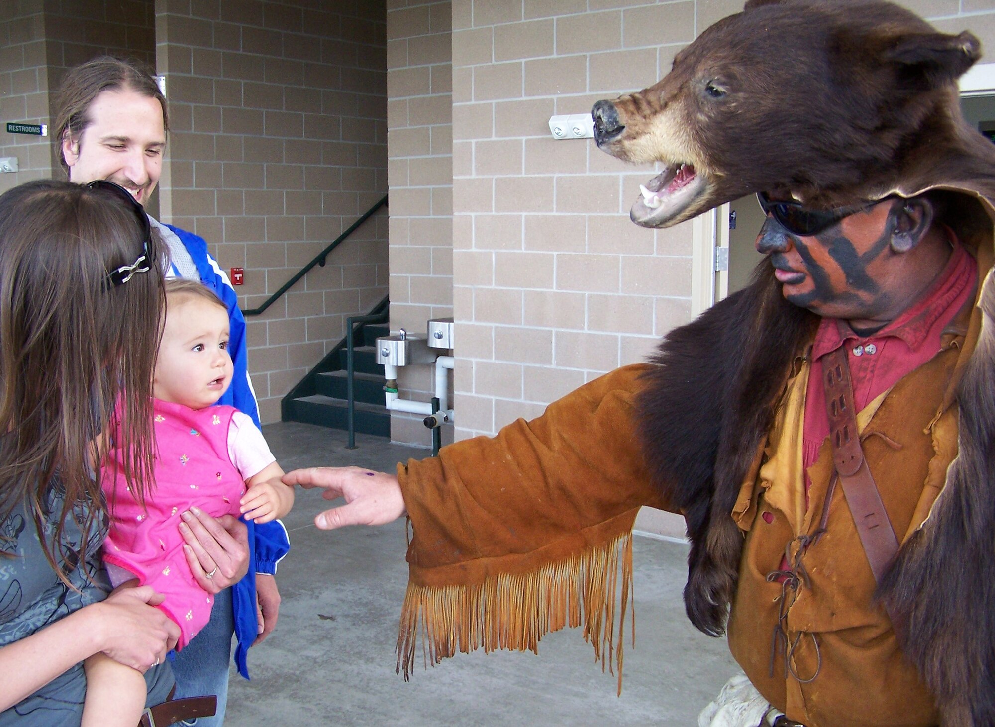 Grizz, mascot for the 341st Space Wing, based at Malmstrom Air Force Base, Mont., tries to make friends at Security Service Field before a baseball game May 8 in Colorado Springs, Colo. Guardian Challenge team members descended upon the stadium as the teams prepared for three days of GC events, including a golf tournament, space and missile forum and awards and dinner banquet May 9. The Guardian Challenge competition pits the command’s several space wings against each other to see who’s the “best of the best” in areas of expertise, including security forces, communications, missile combat or satellite operations. (U.S. Air Force photo/Master Sgt. Matt Gilreath)