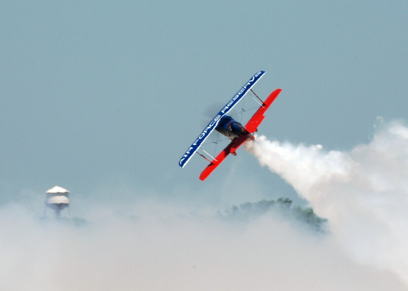 Major Edward Hamill performs stunts for the crowds of Air Force members and the general public at Barksdale Air Force Base, Louisiana, on April 21, 2007. This event was part of the Defender's of Liberty Air Show 2007 held at Barksdale this weekend. (U.S. Air Force photo by Airman 1st Class Joanna M. Kresge)