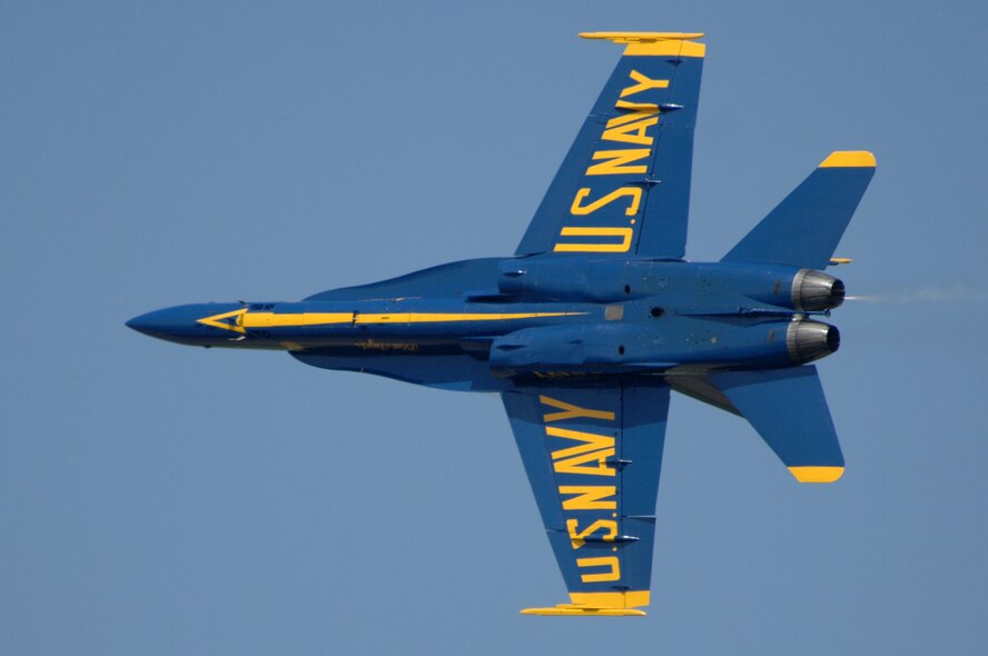 BARKSDALE AIR FORCE BASE, La. -- The U.S. Navy Blue Angles perform fast-paced, high-performance maneuvers during the 2008 Defenders of Liberty Airshow here May 9. The team performs precision aerial maneuvers to exhibit the capabilities of modern high-performance aircraft to audiences around the world. Last season, more than 15 million spectators watched the Blue Angels perform. Since its inception in 1946, the Blue Angels have performed for more than 427 million fans.  (U.S. Air Force photo/Tech. Sgt. Robert J Horstman)