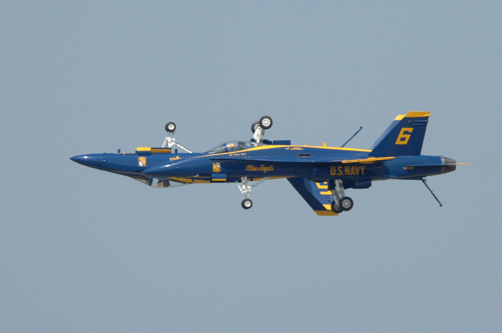 BARKSDALE AIR FORCE BASE, La. -- The U.S. Navy Blue Angles perform fast-paced, high-performance maneuvers during the 2008 Defenders of Liberty Airshow here May 9. The team performs precision aerial maneuvers to exhibit the capabilities of modern high-performance aircraft to audiences around the world. Last season, more than 15 million spectators watched the Blue Angels perform. Since its inception in 1946, the Blue Angels have performed for more than 427 million fans.  (U.S. Air Force photo/Tech. Sgt. Robert J Horstman)