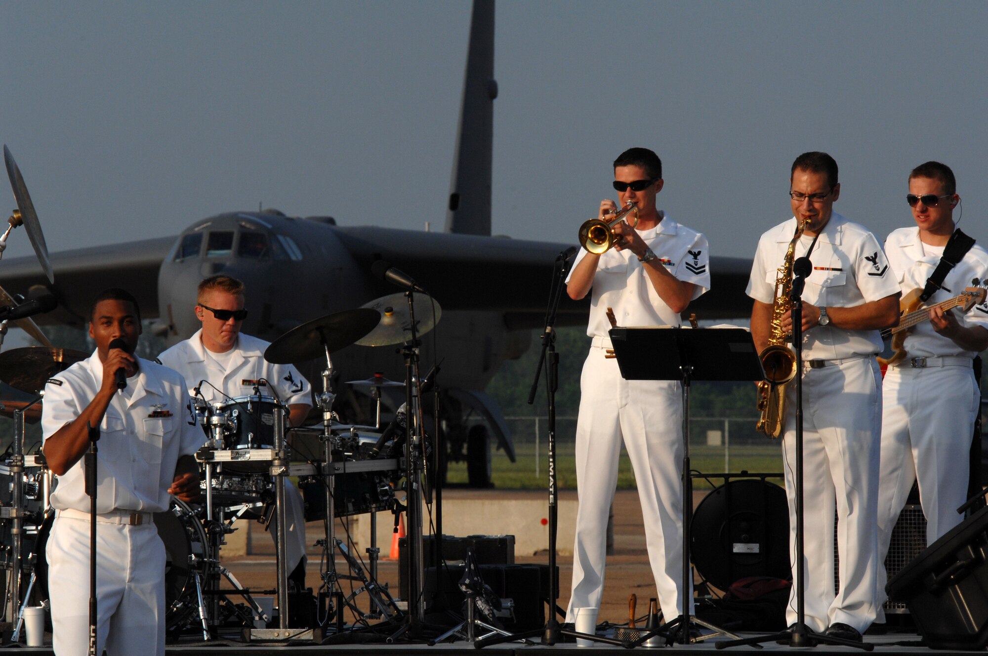 BARKSDALE AIR FORCE BASE, La. - The U.S. Navy Top 40 Band performs for base personnel during the twilight portion of the Defenders of Liberty Air Show held here on May 9. (U.S. Air Force photo by Airman 1st Class Joanna M. Kresge)