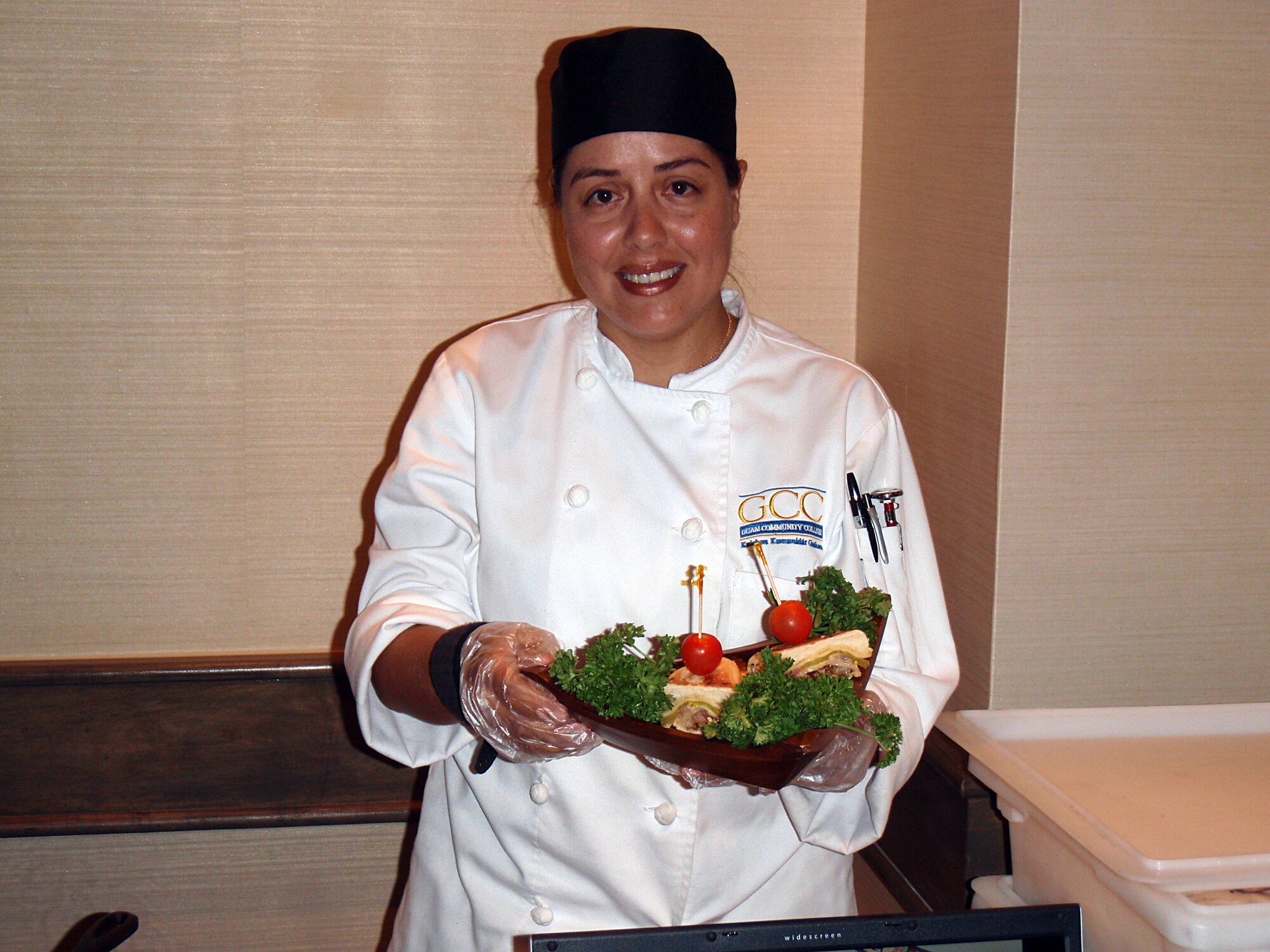 Mrs. Sheila Delagdillo was recently selected to represent Guam Community College at the 11th Annual Pacific Hotel and Restaurant Expo Culinary Arts Competition held at Hyatt Regency Hotel. She showed off her talents making a Cubano Isleno Sandwich. Mrs. Delagdillo will be the first dislocated worker program participant to graduate with an Associate of Arts degree in Culinary Arts in December. (Courtesy photo)