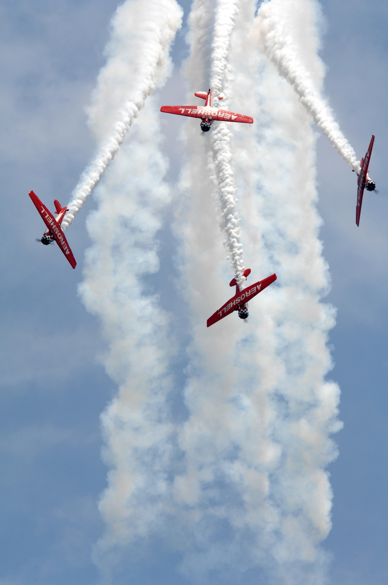BARKSDALE AIR FORCE BASE, La. -- Members of the Aeroshell performance team amaze spectators during the Defenders of Liberty Air Show held here May 10. This event marks the 75th Anniversary of the base. (U.S. Air Force photo by Airman 1st Class Joanna M. Kresge)