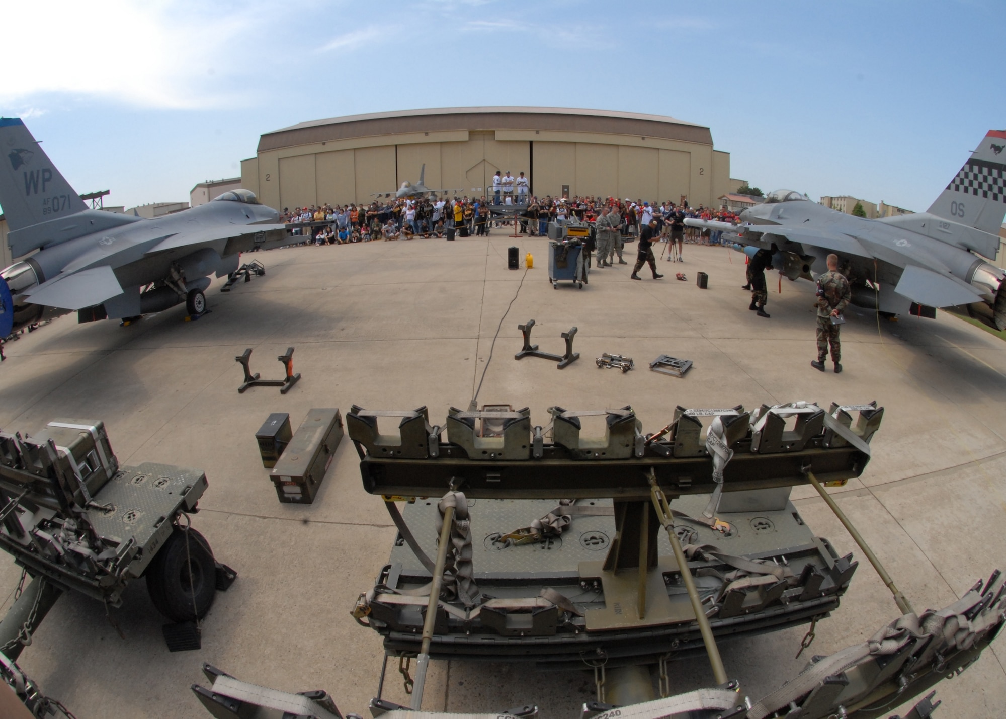 KUNSAN AIR BASE, Republic of Korea— Members from the 35th Aircraft Maintenance Unit here and the 36th Aircraft Maintenance Unit from Osan Air Base competed against each other here May 10 during a peninsula-wide weapons load competition.  (U.S. Air Force photo/Staff Sgt. Araceli Alarcon)                                