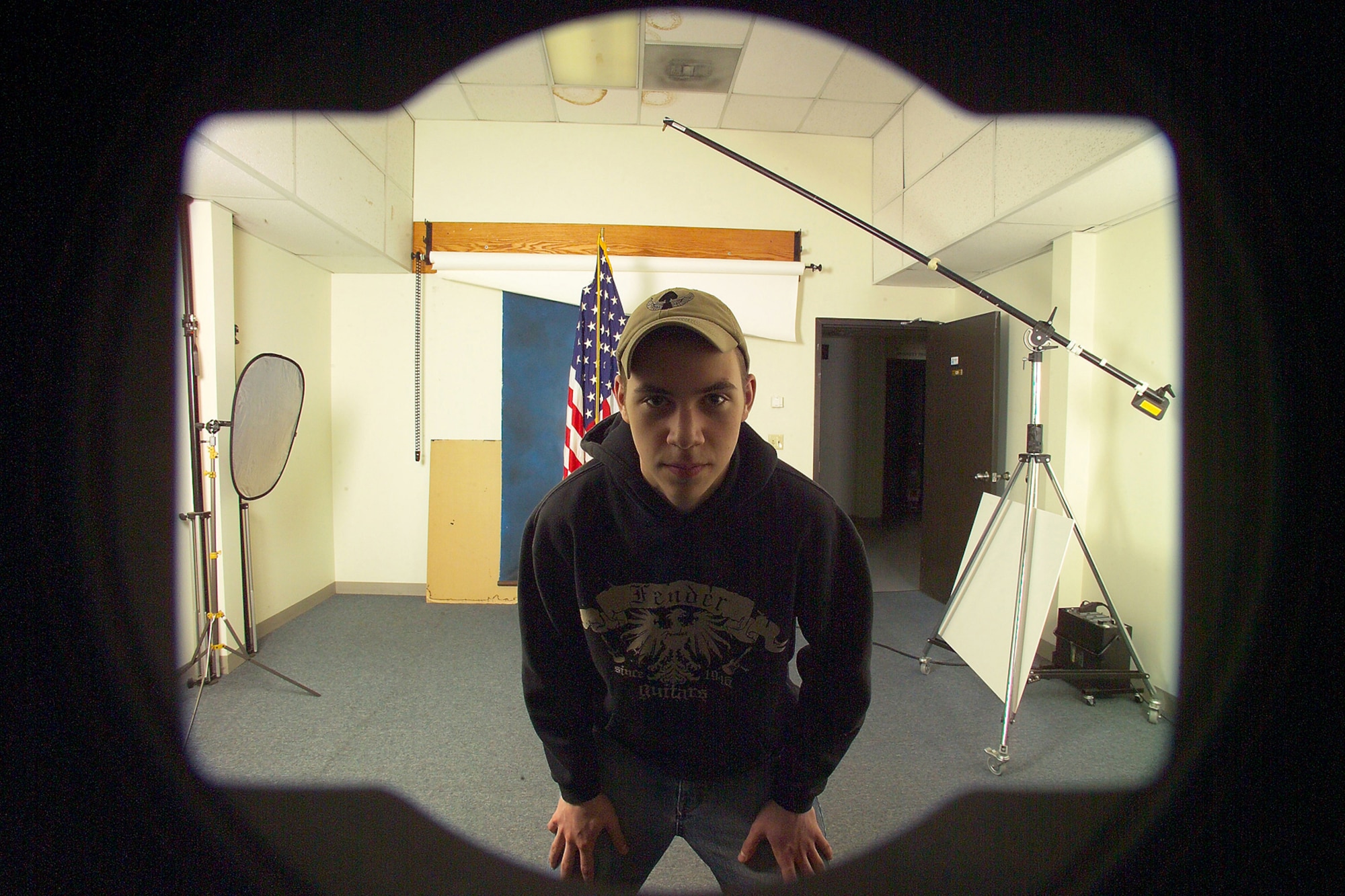 HANSCOM AFB, Mass. – Kyle Magner from Shawsheen Technical School in Billerica, Mass. gets a first-hand look at some of the base Multimedia Center’s photography equipment on May 8 as part of the annual Hanscom Career Day sponsored by the Lexington-Concord Chapter of the Armed Forces Communications and Electronics Association Diversity Committee. Career Day provided 37 high school students the opportunity to learn about career opportunities available at Hanscom and across the Air Force. (U.S. Air Force photo by Linda LaBonte Britt)