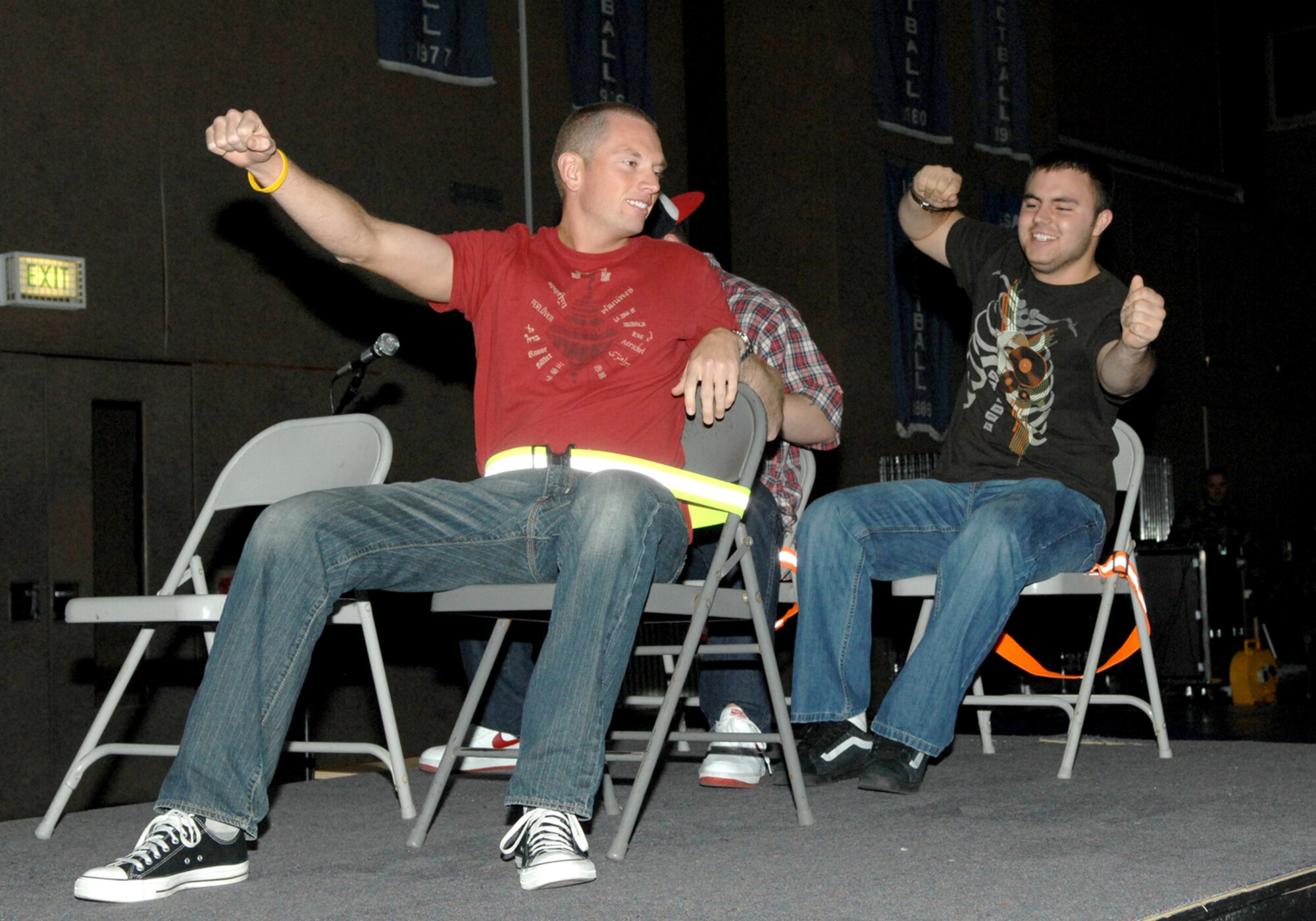 SPANGDAHLEM AIR BASE, Germany--The USAFE Safety roadshow stopped at Spangdahlem AB, Germany on April 12, 2008.  Staff Sgt. Joshua Rapp,Senior Airman Cole Montgomery, and Airman 1st Class Miguel Valdez performed a skit illustrating responsible choices.
U.S. Air Force Photo by Staff Sgt. Heather M. Norris
