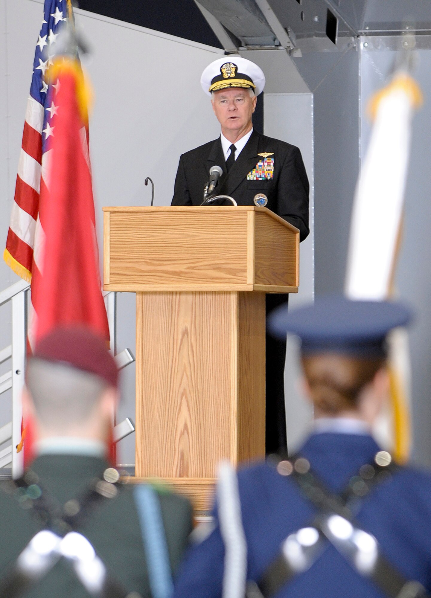 ELMENDORF AIR FORCE BASE, ALASKA -- Admiral Timothy Keating, Commander, U.S. Pacific Command, speaks at the Assumption of Command for Lieutenant General Dana T. Atkins, Commander, Alaskan Command. (U.S. Air Force photo by Master Sgt Keith Brown)