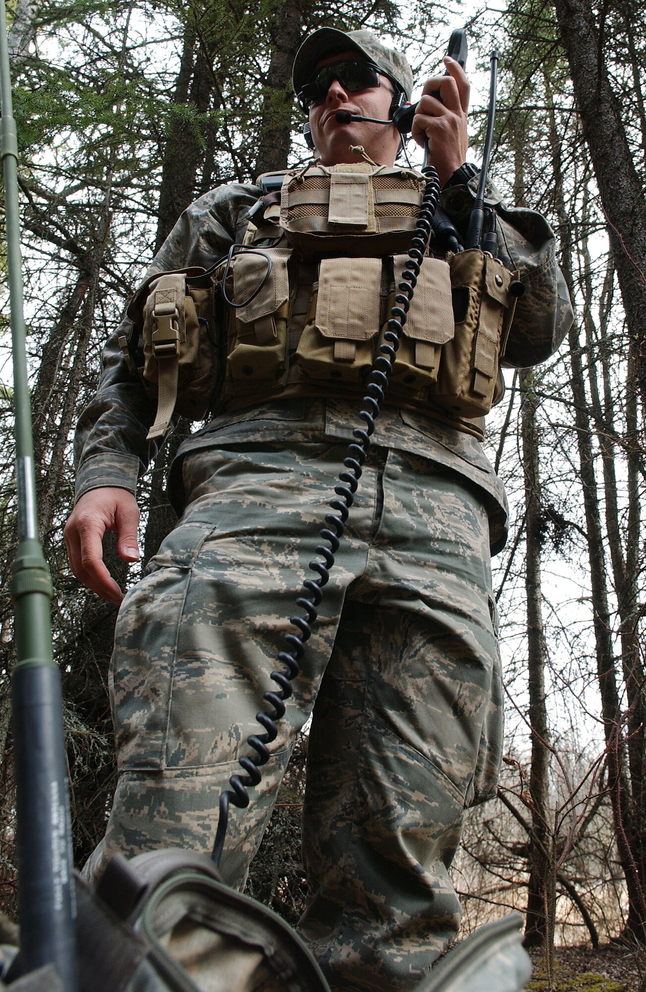 Senior Airman Brandon Parker tests new experimental gear in the field May 12, 2008, at Eielson Air Force Base, Alaska, during Northern Edge 08. After several tests, they are providing feedback on how the equipment worked and if improvements could be made before the equipment will be used in combat situations years from now. Northern Edge is a joint training exercise hosted by Alaskan Command and is one of a series of U.S. Pacific Command exercises that prepare joint forces to respond to crises in the Asian Pacific region. Airman Parker is a TACP assigned to Detachment 1, 3rd Air Support Operation Squadron from Fort Richardson, Alaska. (U.S. Air Force Photo/Airman 1st Class Jonathan Snyder)