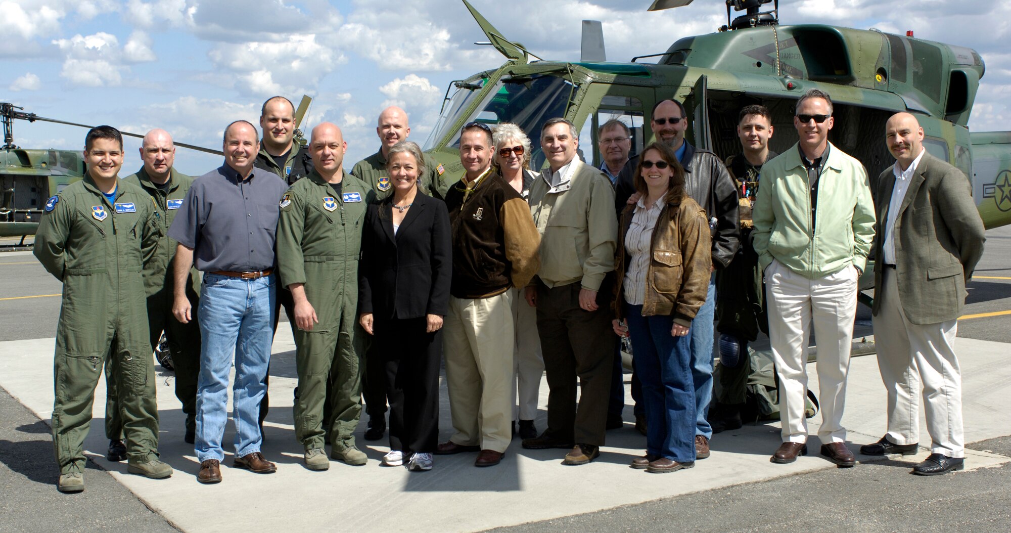 FAIRCHILD AIR FORCE BASE, Wash. – Members of the 36th Rescue Flight gather with Honorary Commanders for a group photo May 9. The 36th took the seven Honorary Commanders for a ride in a helicopter to view Fairchild from above. (U.S. Air Force photo / Airman 1st Class Melissa Barnett)