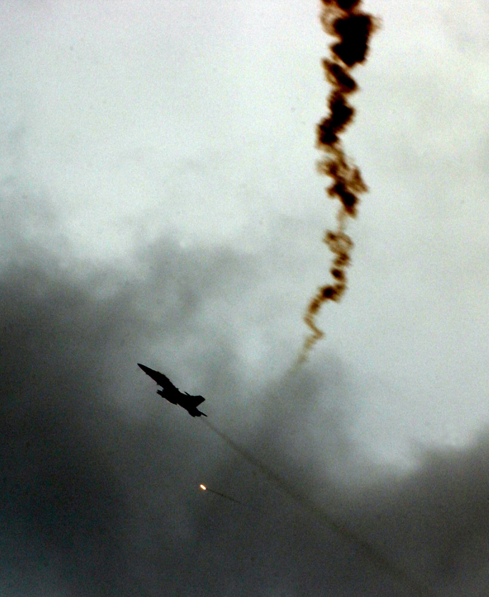 EIELSON AIR FORCE BASE, Alaska ? An F/A 18D from Marine All Weather Fighter Attack Squadron 242 deploys a flare in defense against a simulated surface-to-air missile known as a ?Smoky Sam,? during Northern Edge 2008 on the Pacific Alaska Range Complex. NE 08 is a two week tactical exercise that showcases the interoperability of the Army, Navy, Air Force and Marine Corps and provides the opportunity to hone current and test future applications of combat operations and weapon capabilities in a joint environment. (U.S. Marine Corps photo by Sgt. Rocky Smith)
