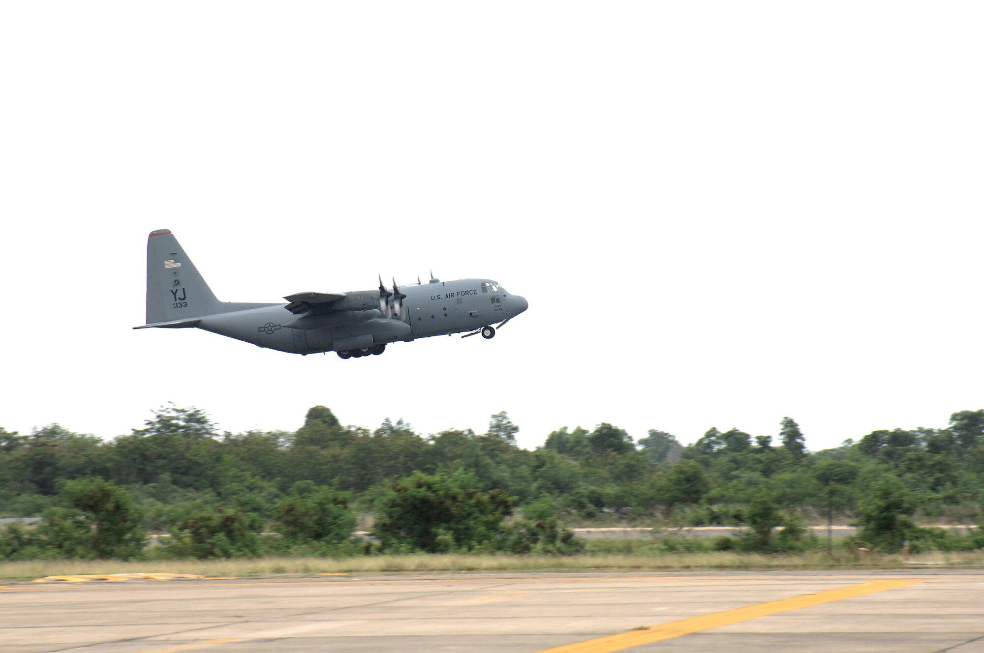 A C-130 Hercules flown in from Yokota Air Base, Japan, departs for the first flight to Burma to provide humanitarian relief to the victims of Cyclone Nargis May 12 from Utapao International Airport, Thailand. (U.S. Air Force photo/Senior Airman Sonya Croston)