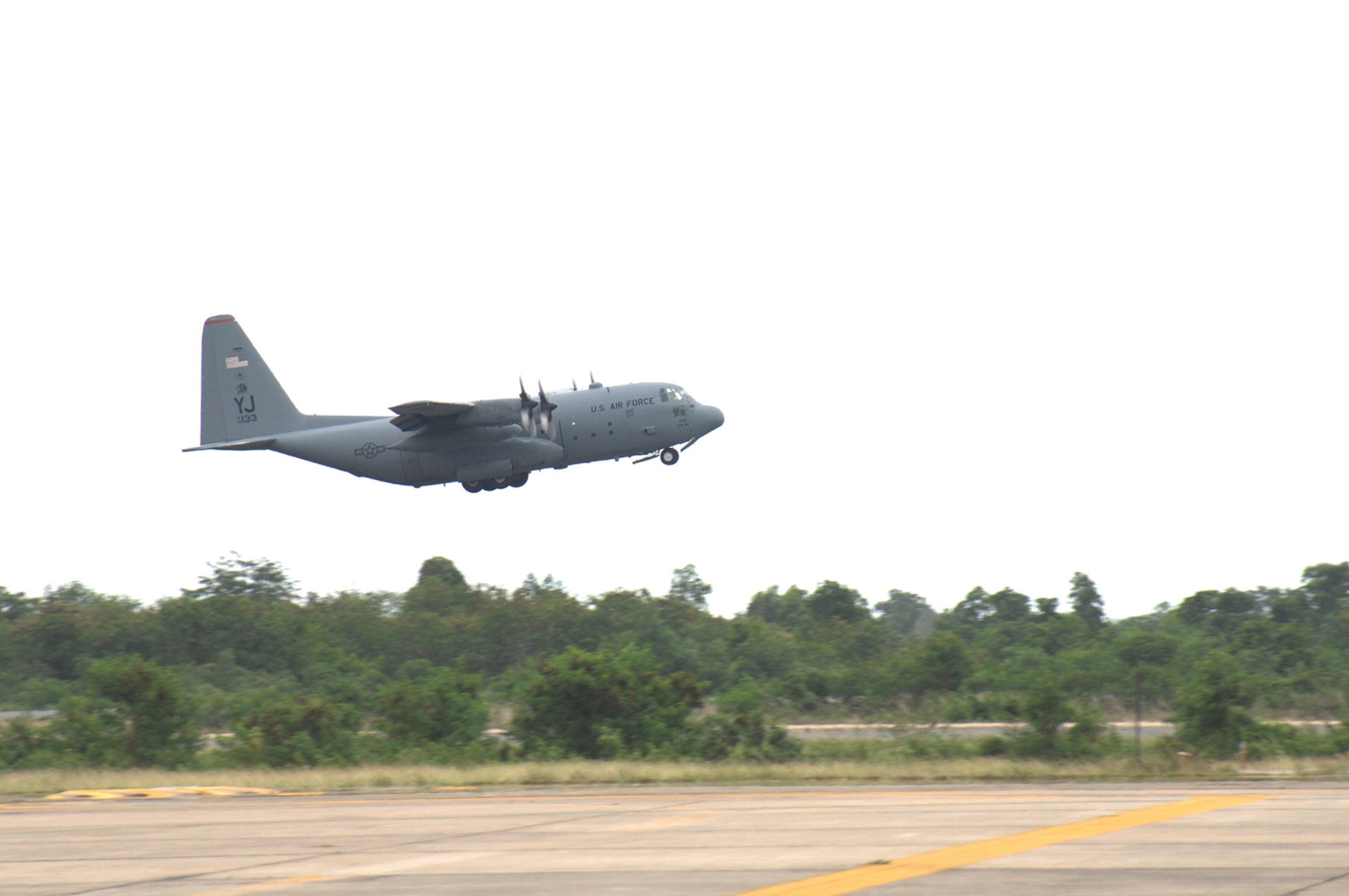 UTAPAO, Thailand - A C-130 Hercules flown in from Yokota Air Base, Japan, departs Utapao International Airport for the first flight into Burma to provide humanitarian relief to the victims of Cyclone Nargis May 12. (USAF Photo/Senior Airman Sonya Croston)