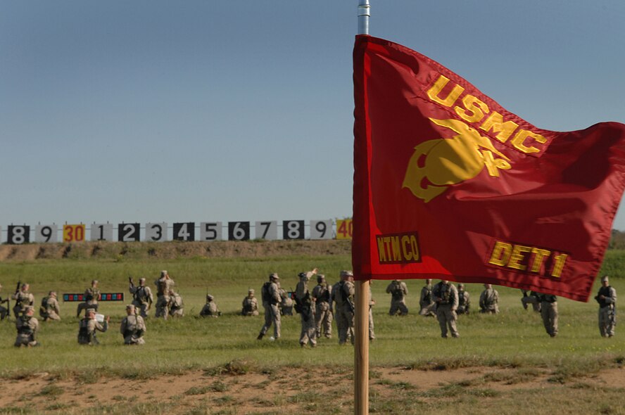MINERAL WELLS, Texas -- Marines from Detachment 1 Motor T Maintenance Company, organize their different rallies May 9, 2008. Each group of Marines took about 2-3 hours to finish the M-16 qulification course all while they endured the scorching Texas heat. (U.S Air Force photo by Airman 1st Class Jennifer Romig)