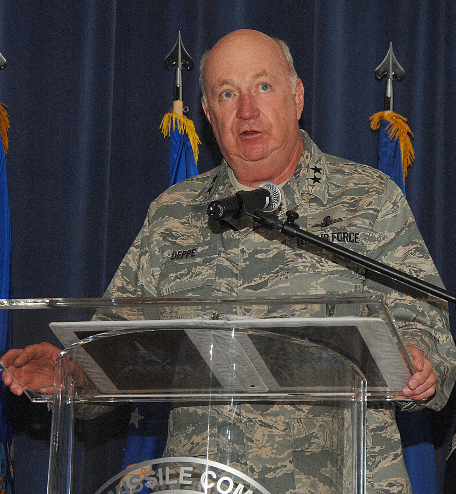 Maj. Gen. Thomas Deppe, Air Force Space Command deputy commander, presided over the awards ceremony for Guardian Challenge May 9. (U.S. Air Force photo/Tech. Sgt. Matt Lohr)