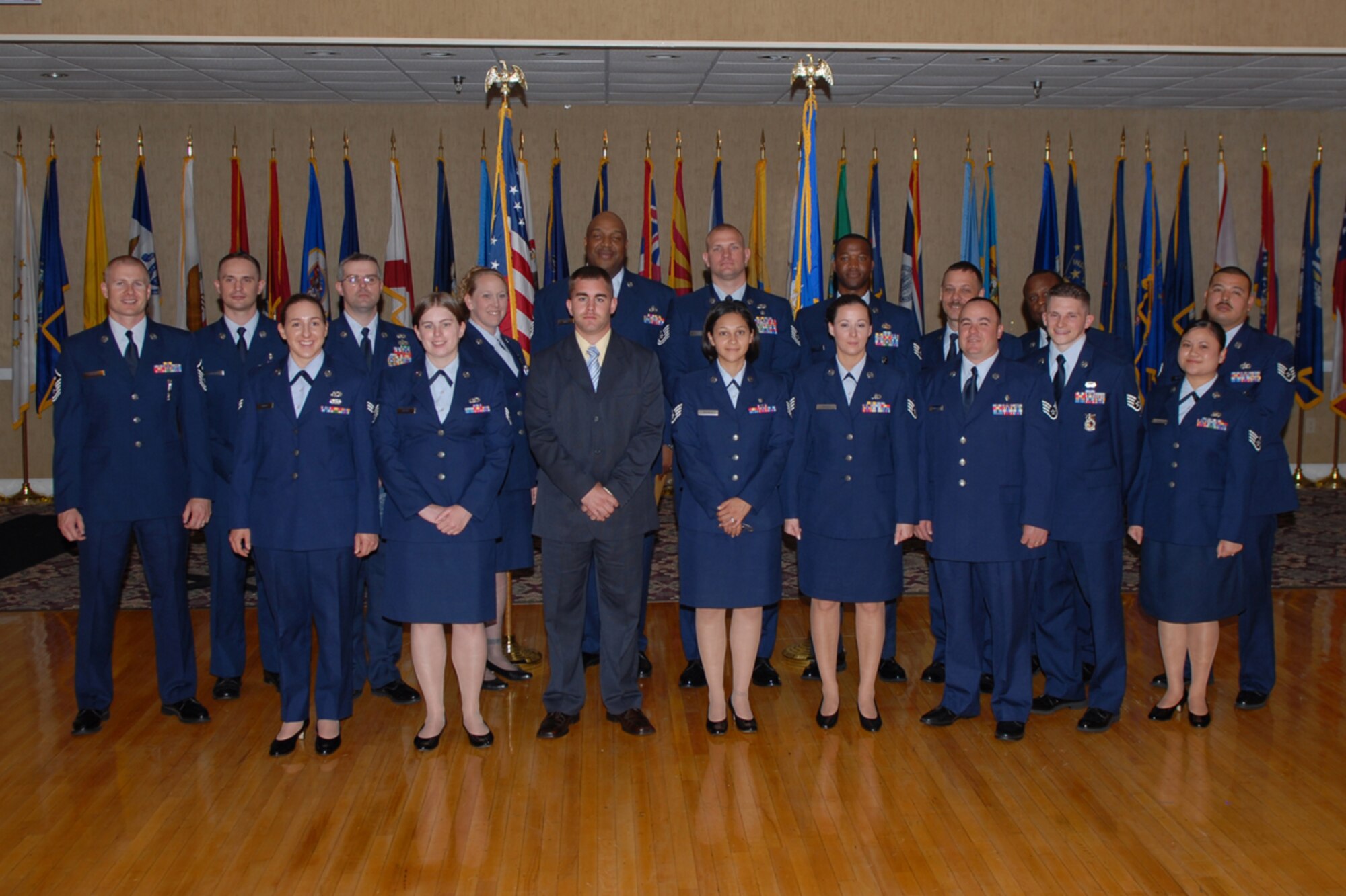 The Community College of the Air Force awarded 52 college degrees to Columbus AFB personnel May 8 at a ceremony at the Columbus Club. This class was the largest class thus far at CAFB with 46 people receiving their degrees. (U.S. Air Force photo by Melissa Duncan)