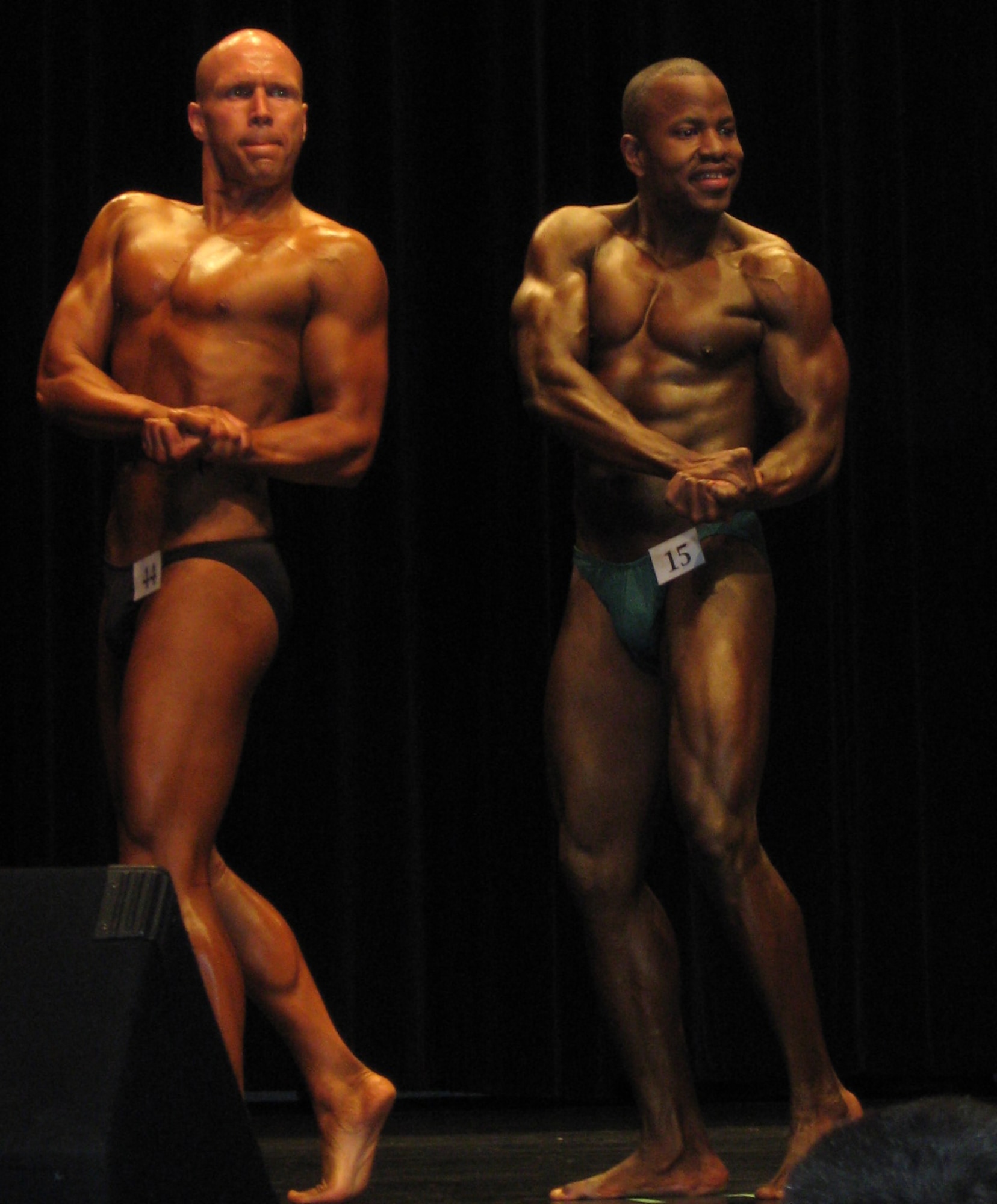 LIBERTY, Mo. - Capt. Michael Boswell, 509th Logistics Readiness Squadron, poses on stage April 20 at the 2008 Natural Southern States Classic body building competition. Captain Boswell came in 4th place in his division at the 2008 Natural Southern States Classic. (Photo printed with permission of Captain Boswell)