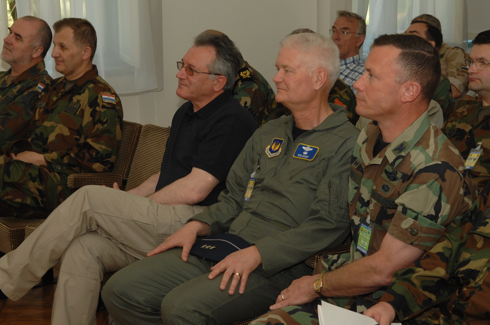 DIVULJE TRAINING BASE, Croatia – Republic of Croatia Minister of Defense Branko Vukelic; U.S. Air Force Lt. Gen. Rod Bishop, 3rd Air Force commander from Ramstein Air Base, Germany; and Col. Kevin Ross, MEDCEUR commander; joined nearly 60 other visitors during the MEDCEUR Distinguished Visitors Day.  These distinguished visitors toured the mass-casualty exercise May 12 and saw first-hand how the participants applied the knowledge they gained during the 2008 Medical Training Exercise in Central and Eastern Europe (MEDCEUR) training.  Fifteen nations are participating in the exercise from May 2 through 14. The exercise focuses on mass-casualty training scenarios and humanitarian aid in response to crises situations. MEDCEUR is a Joint Chiefs of Staff regional/multilateral exercise sponsored by U.S. European Command. Croatia is hosting the 2008 exercise which has drawn about 400 multi-nationals in support of the Partnership for Peace initiative. (U.S. Air Force photo/Staff Sgt. Kristin Ruleau) 