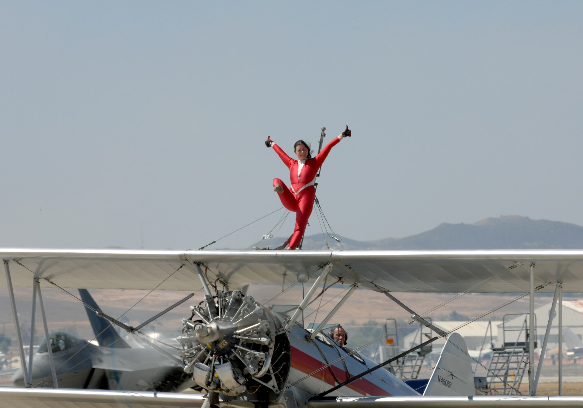 Margaret Stivers of the Silver Wings makes her landing during the March ARB AirFest '08.  The AirFest features both military and civilian aerial and ground demonstrations during the two day airshow, May 3-4, 2008 at March Air Reserve Base, Riverside, California. ( U.S. Air Force photo by SrA Dayton Mitchell) 
