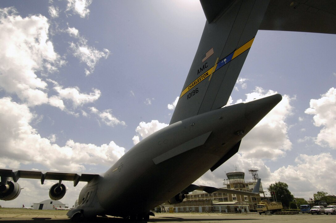 C-17 Globemaster IIIs deliver passengers and cargo throughout the area of operations to support operations Enduring Freedom and Iraqi Freedom. The C-17 and its crew are assigned to the 816th Expeditionary Airlift Squadron and are deployed from Charleston Air Force Base, S.C. (U.S. Air Force photo/Staff Sgt. Christina M. Styer) 