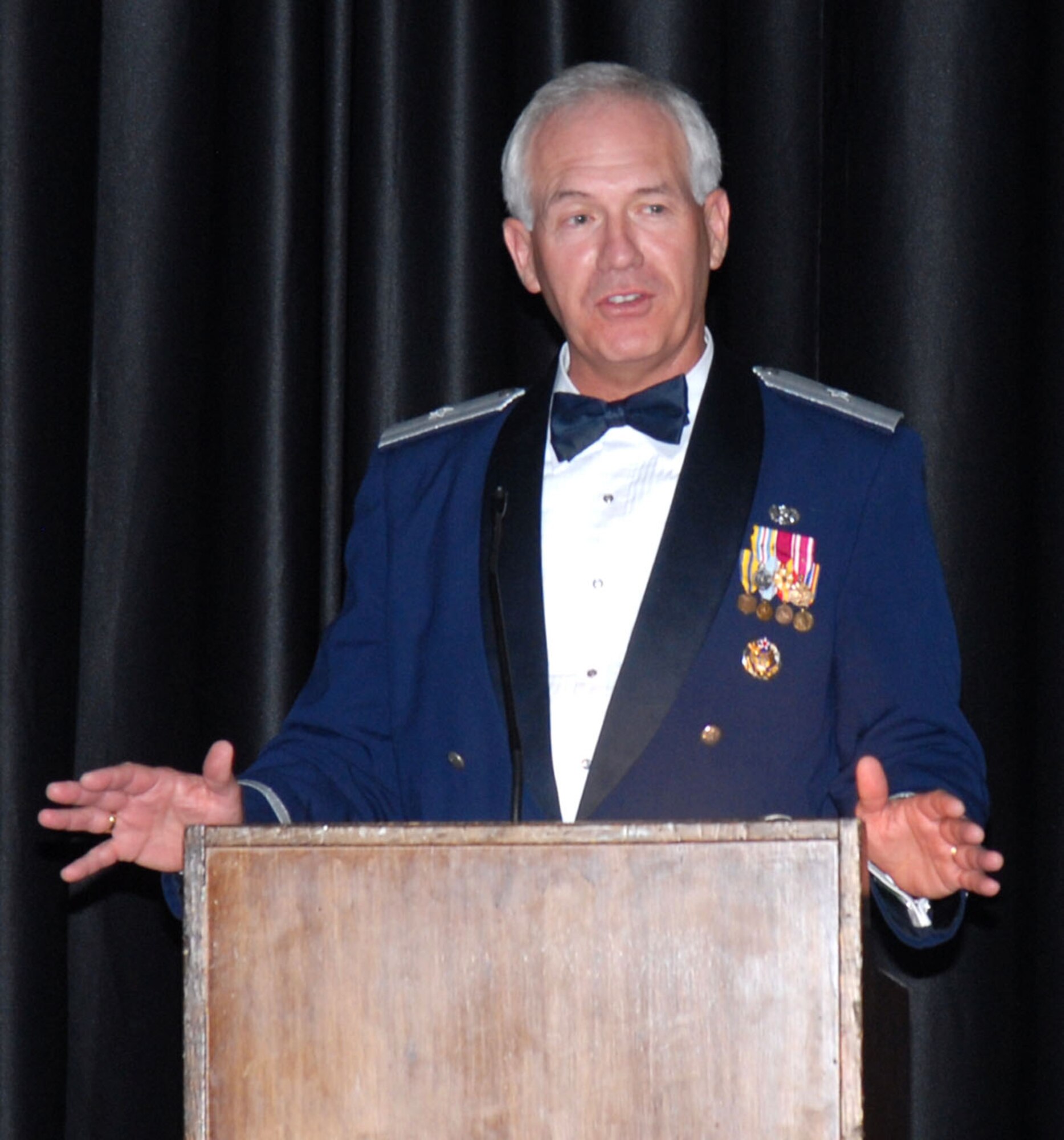 Brig. Gen Dwight D. Creasy, Air Education and Training Command staff judge advocate, speaks to the dining out attendees. General Creasy was the guest speaker of the event.