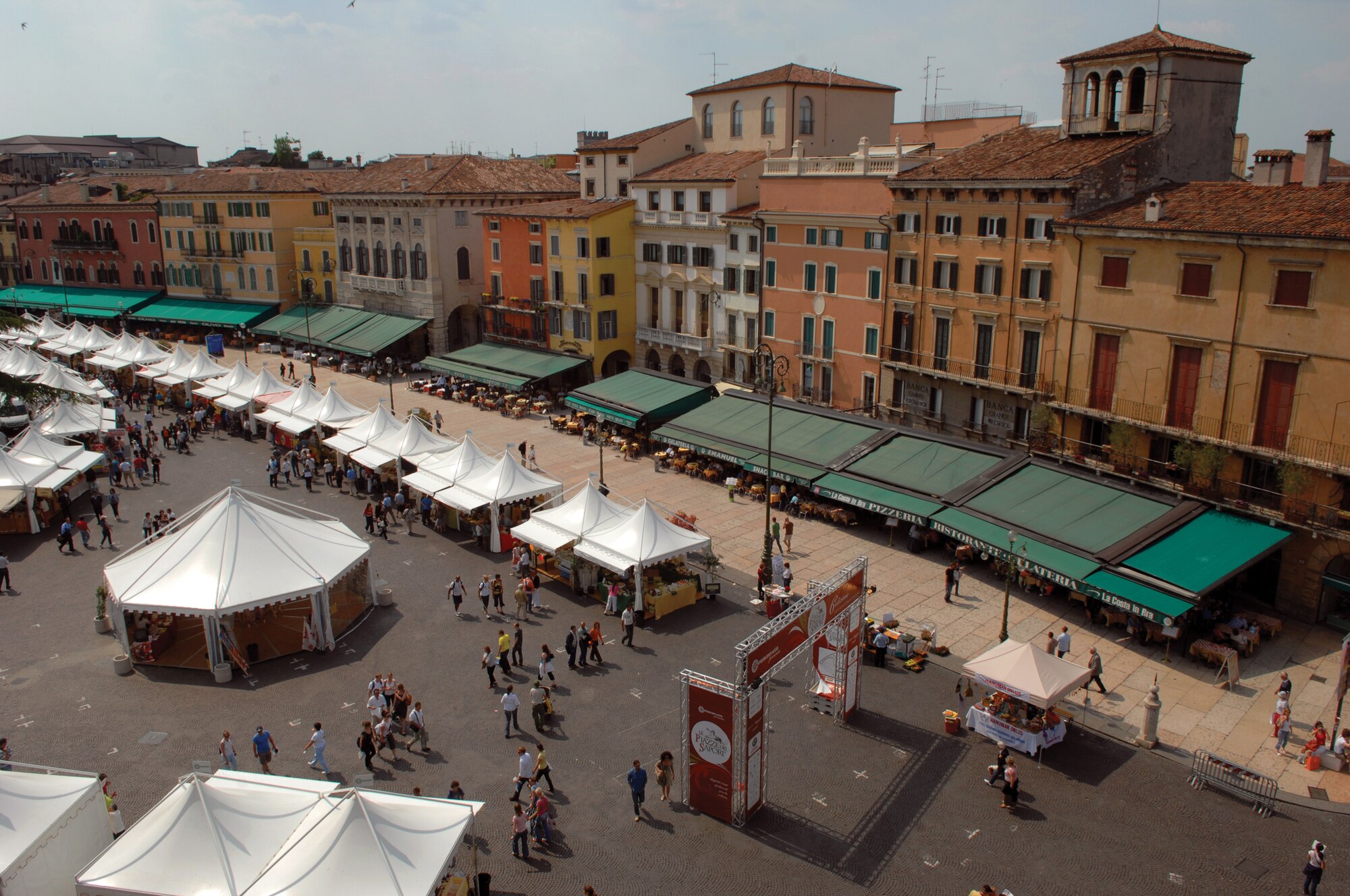 VERONA, Italy -A view of the Piazza delle erbe. Every weekend, vendors line the square selling wine, cheeses, meat and other cultural items. The arena is located directly across from the piazza and is one of the best conserved Roman amphitheatres in Europe. (U.S. Air Force photo/Staff Sgt. Michael R. Holzworth)