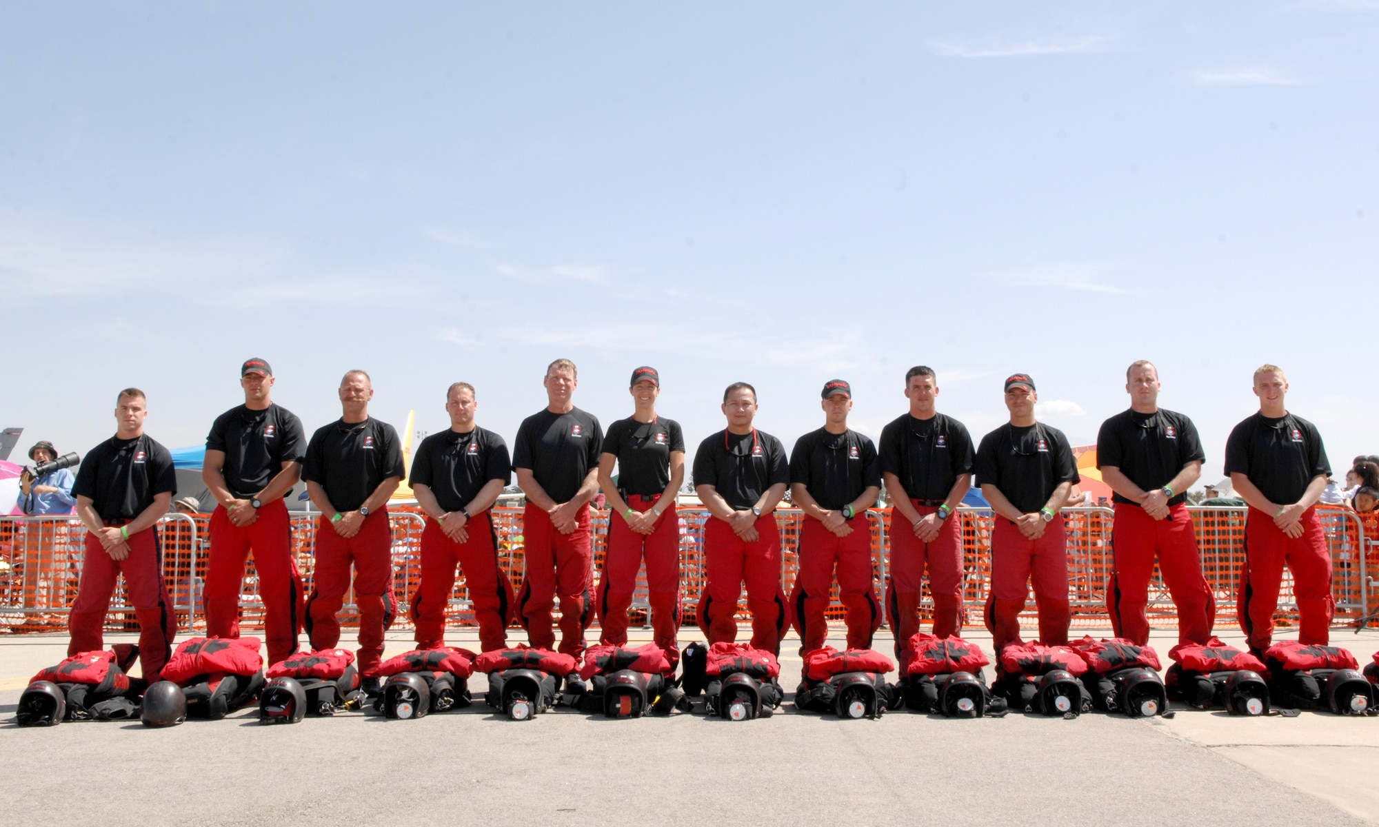 The Canadian Army Skyhawks, a precision parachute team, gather for a photo before their freefall jump at March Air Reserve Base AirFest '08, on May 2, 2008.  The two day event featured both military and civilian aerial and ground demonstrations and was open to the public. (U.S. Air Force photo by SSgt John Herrick)