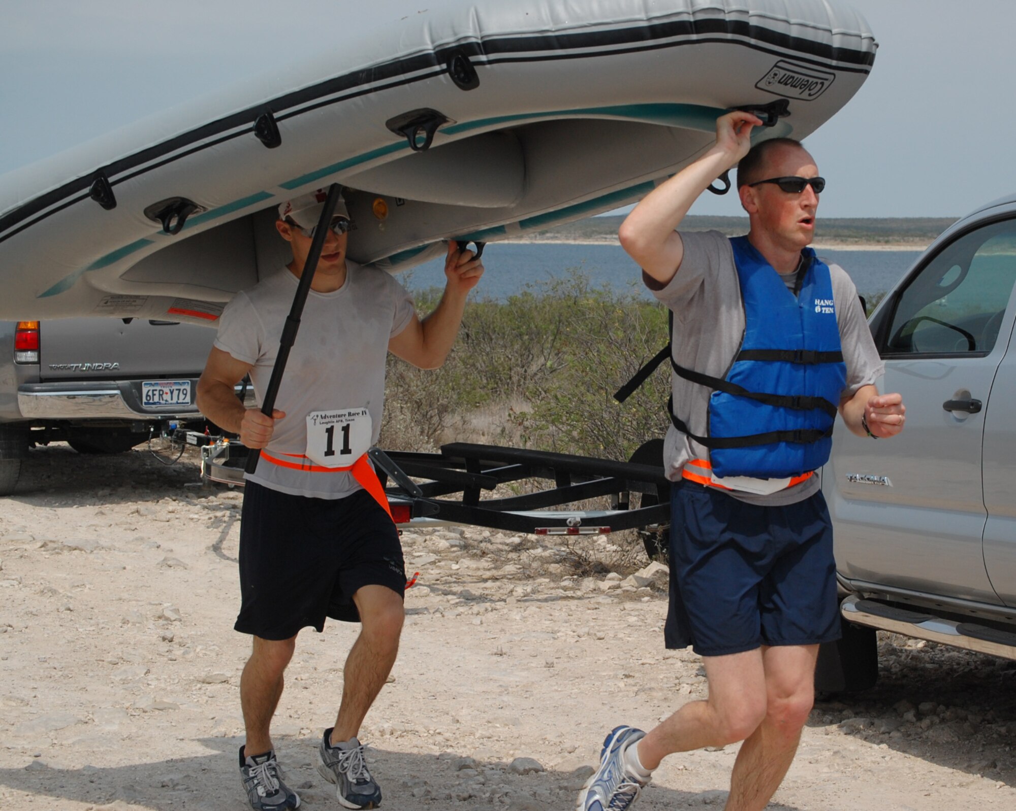 Warbird competitors 2nd Lt. Jondavid Hertzel, Capt. Nathan Thompson, Maj. Brian Gienapp, Maj. William Browne and equipment manager 1st Lt. Brent Tittle finished thrid in the 'extreme' category and eighth of 66 teams in the 36-mile fourth annual Adventure Race held at Laughlin Air Force Base, Texas. (Courtesy photo) 