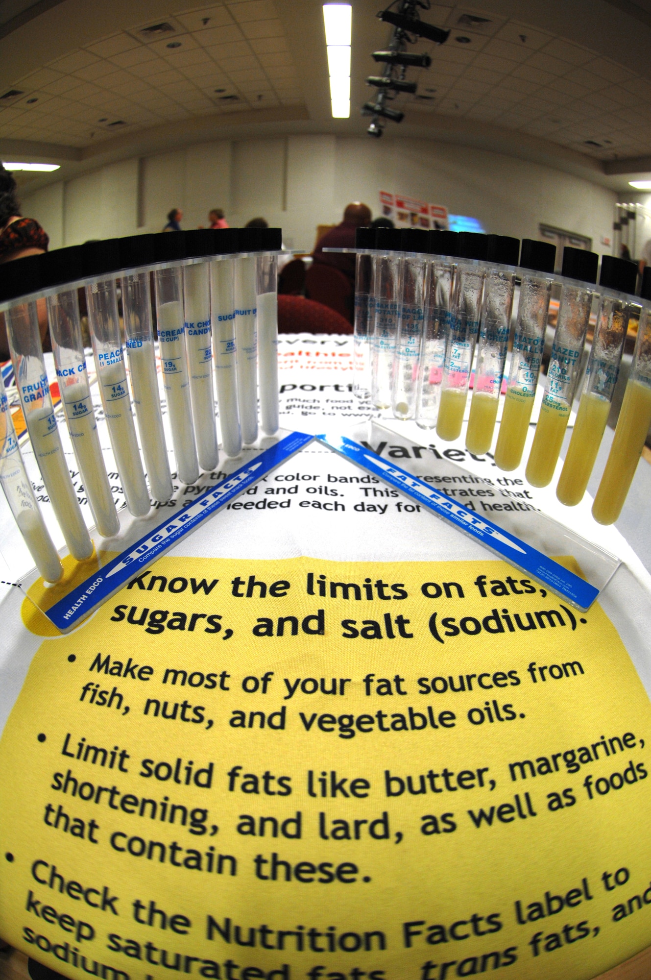 Various sugar and fat samples are shown at the deployment expo booth provided by WIC (Women Infants and Children). The Deployment Expo is a briefing to provide information to both single and married military members and families about pre-deployment, deployment, and post deployment support. The Deployment Expo was held at the Community Activity Center, May 13, Holloman Air Force Base, N.M.  
(U.S. Air Force photo/Senior Airman Anthony Nelson Jr)
