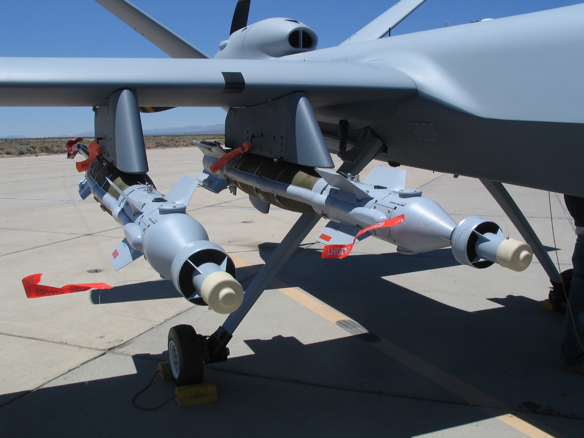 A test team with the 658th Aeronautical Systems Squadron completed the first live releases of the GPS-guided GBU-49 weapon from an MQ-9 Reaper at the Naval Air Warfare Center--Weapons Division, China Lake, Calif. May 13. (courtesy photo)