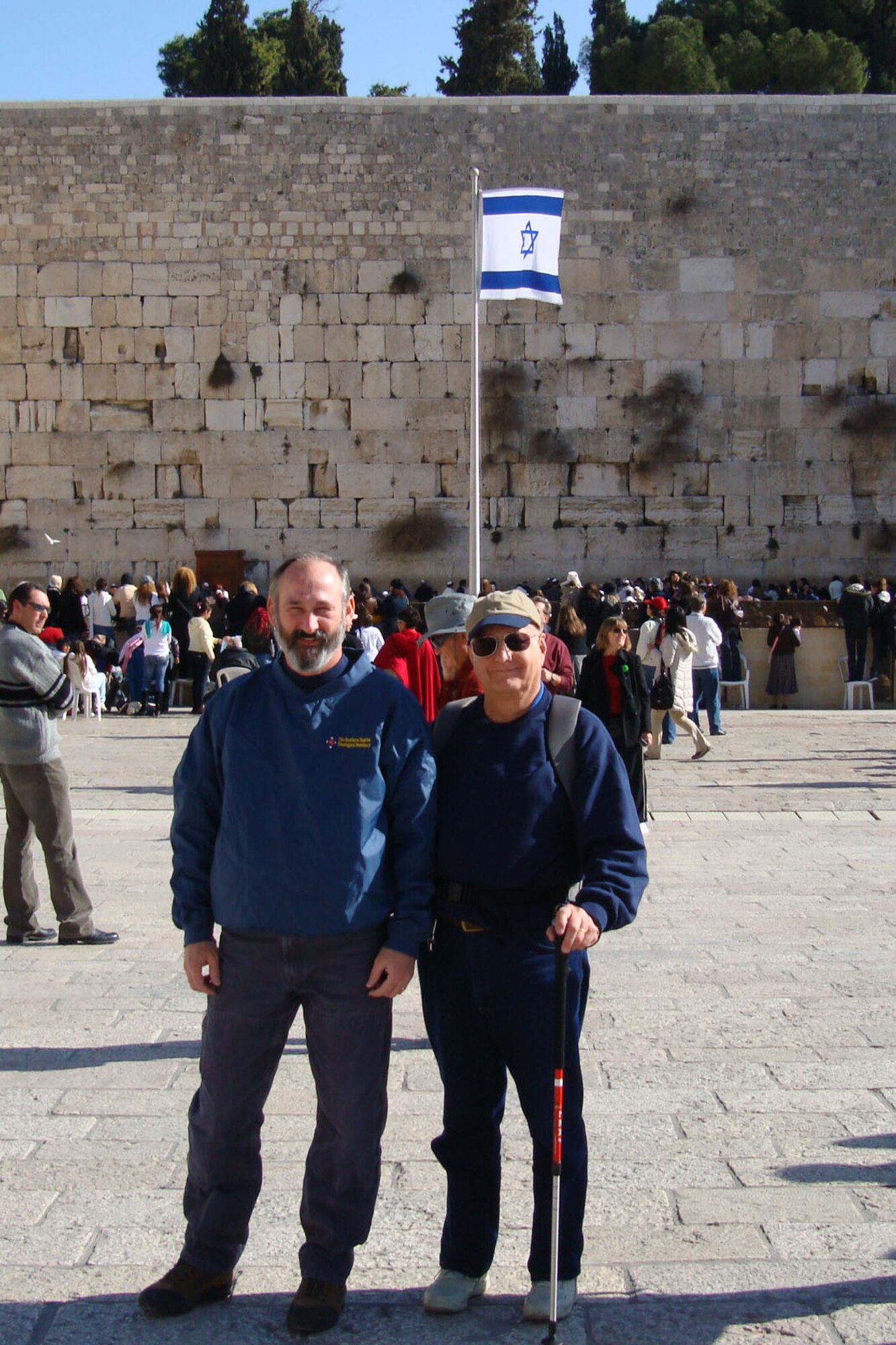 Jim Johnson and his son-in-law Tom Cole of Memphis, Ind., stand near
the Western Wall of Herod's Temple in Jerusalem. (Photo provided)