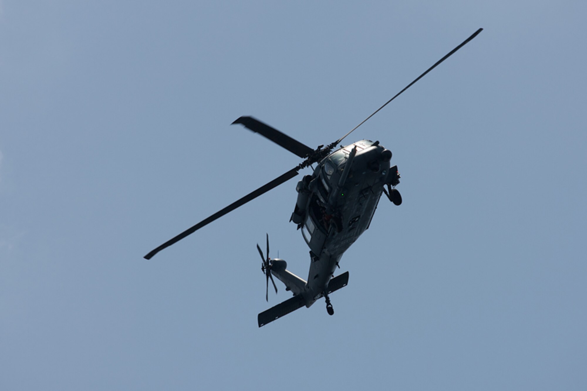 PATRICK AIR FORCE BASE, Fla. -- Air Force Reserve pararescuemen aboard a 920th Rescue Wing HH-60G Pave Hawk helicopter locate a NASA astronaut treading water in the Atlantic Ocean two miles off Florida's east coast May 14, 2008 during an annual training exercise.  Members of the 920th RQW are part of a joint task force that supports Space Shuttle launches and are always ready in the event of an emergency.  (U.S. Air Force photo/Tech. Sgt. Jeremy Allen)
