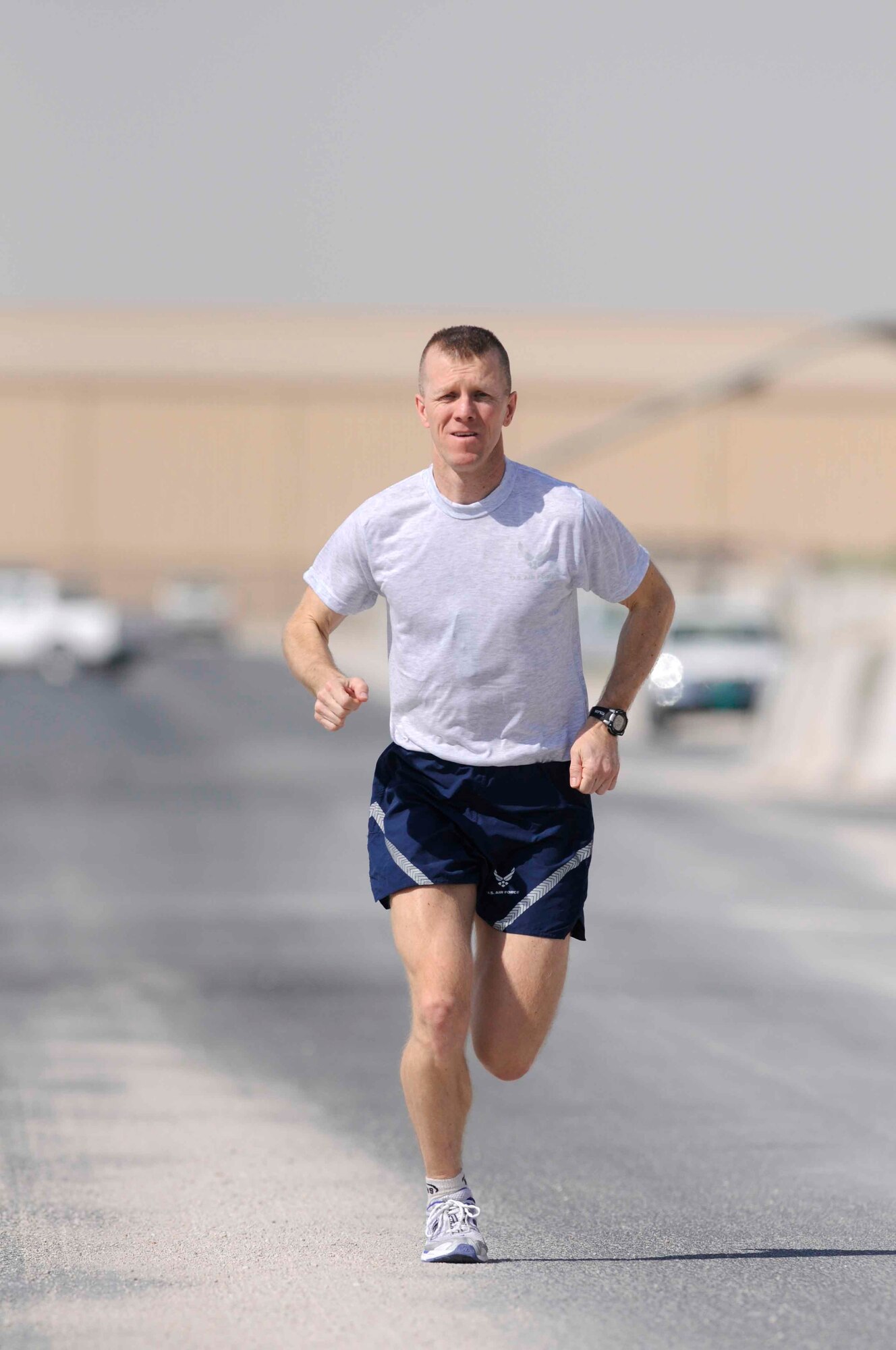 Sergeant Gray runs more than 40 miles a week in order to stay in shape and be ready for a race any time. His goal is to run a marathon in less than three hours. (U.S. Air Force photo/Tech. Sgt. Johnny Saldivar)