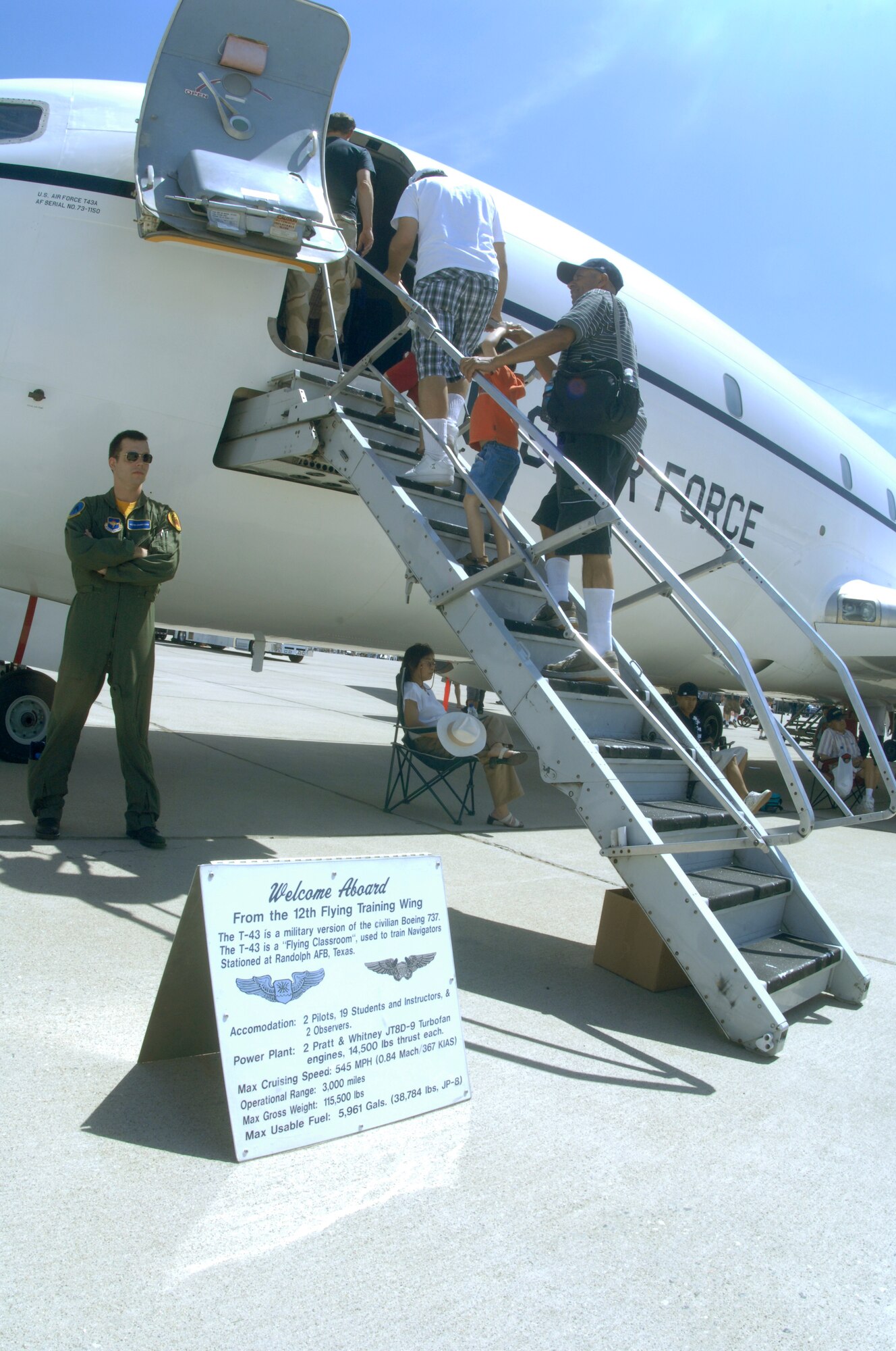 Visitors tour a T-43 Gator during the March ARB AirFest '08. The AirFest featured both military and civilian aerial and ground demonstrations during the two day air show, May 3-4, 2008 at March Air Reserve Base, Riverside, California. (U.S. Air Force photo by SrA Dayton Mitchell)