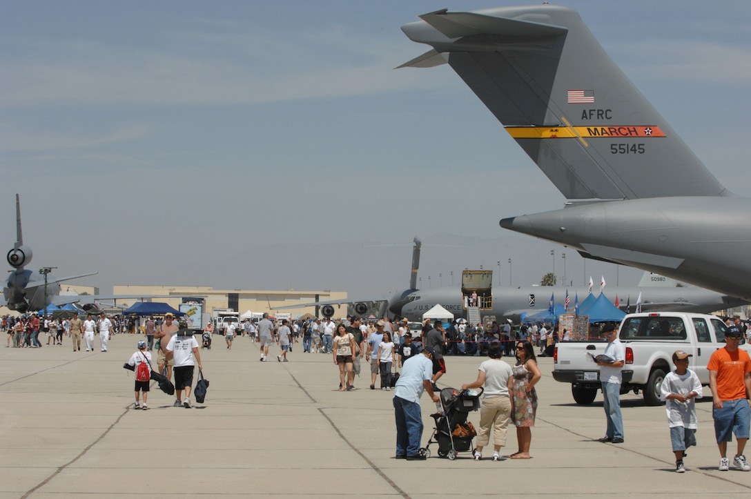 Thousands of visitors and their families explore the history of the Air Force during the March ARB AirFest '08. The AirFest featured both military and civilian aerial and ground demonstrations during the two day air show, May 3-4, 2008 at March Air Reserve Base, Riverside, California. (U.S. Air Force photo by SrA Dayton Mitchell)