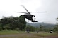 A UH-60 Blackhawk helicopter from Joint Task Force-Bravo lifts bridge materials from a pick-up point to be delivered to remote areas in Costa Rica. JTF-Bravo crews airlifted 184,000 pounds of materials between May 9-14.