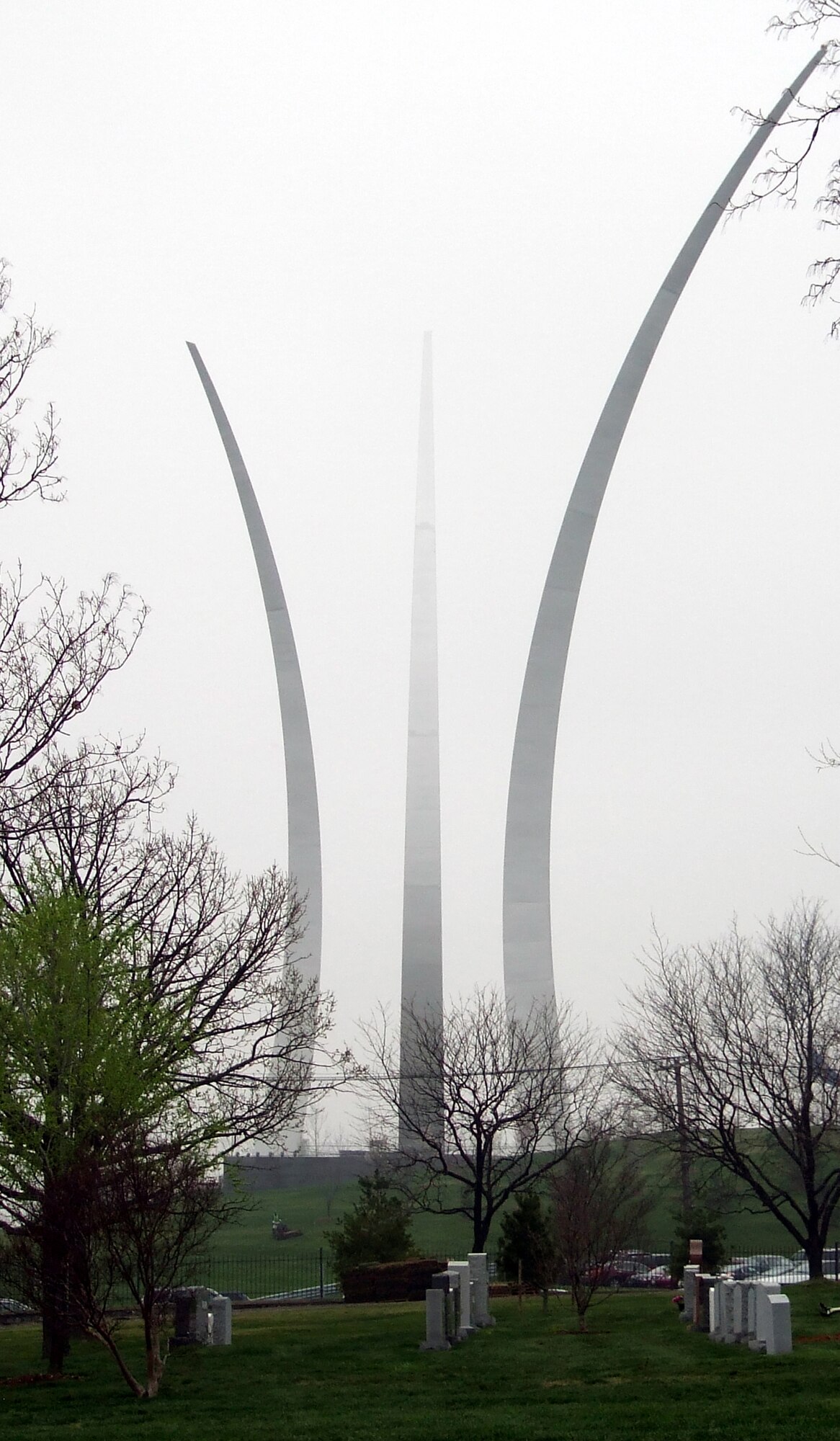 The Air Force Memorial is seen beyond the grounds of Arlington National Cemetery April 9, 2008.  The memorial is the only national memorial dedicated to the United States Air Force.  (U.S. Air Force Photo/Tech. Sgt. Scott T. Sturkol)