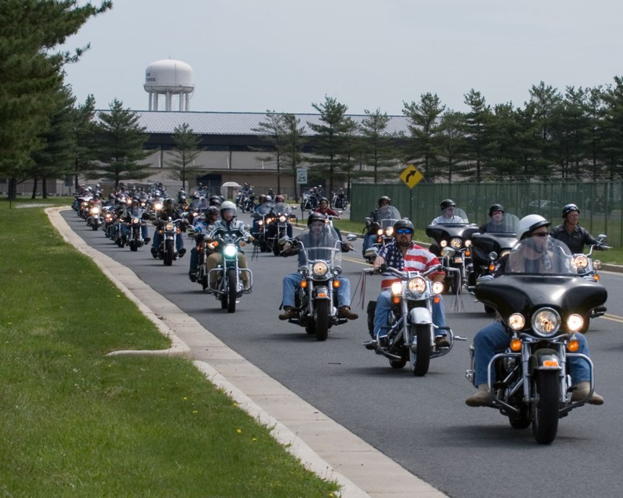 Over 950 motorcycle riders cruise on McGuire Air Force Base during the second annual Armed Force's Freedom Ride on May 18. The ride took them from Collingswood, NJ through historic downtown Mt. Holly, NJ and onto McGuire where the riders had the opportunity to ride down one of the aircraft runways. The ride concluded on Fort Dix Army Post where participants were treated to a complimentary lunch and enjoyed a variety of activities including live music and motorcylce vendors.The Freedom Ride was organized to support the men and women of the armed forces and those who have give the ultimate sacrifice. (U.S. Air Force courtesy photo)