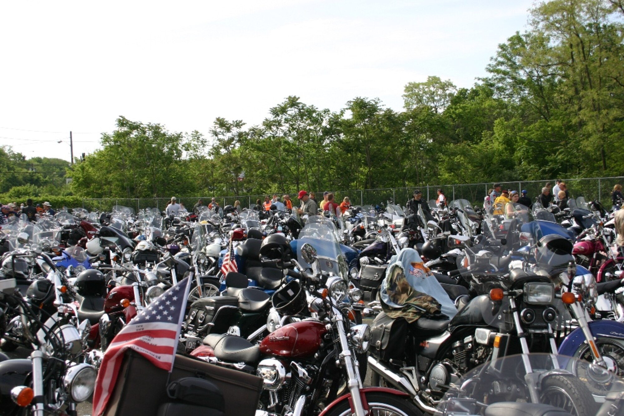 Participants prepare their motorcycles before the second annual Armed Force’s Freedom Ride on May 18. Over 950 motorcycle riders particpated in the Freedom Ride which took them from Collingswood, NJ through historic downtown Mt. Holly, NJ and onto McGuire Air Force Base where the riders had the opportunity to ride down one of the aircraft runways. The Freedom Ride was organized to support the men and women of the armed forces and those who have give the ultimate sacrifice. (U.S. Air Force Photo/Master Sgt. Dwayne Gordon)