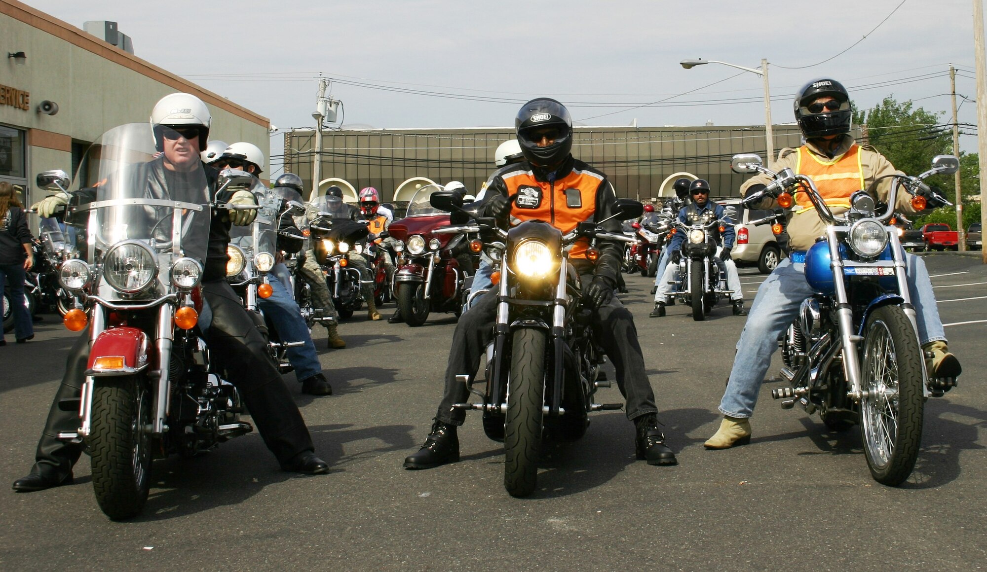 Colonel James Kerr, 514th Air Mobility Wing commander (left),  Col. Balan Ayyar, 305th AMW and installation commander(center),  and Maj. Gen. Kip Self, USAF Expeditionary Center commander (right), led the pack during the second annual Armed Force’s Freedom Ride on May 18. The commanders led over 950 motorcycle riders during a ride which took them from Collingswood, NJ through historic downtown Mt. Holly, NJ and onto McGuire Air Force Base where the riders had the opportunity to ride down one of the aircraft runways. The ride concluded on Fort Dix Army Post where riders were treated to a complimentary lunch and enjoyed a variety of activites including live music and motorcycle vendors. The Freedom Ride was organized to support the men and women of the armed forces and those who have give the ultimate sacrifice. (U.S. Air Force Photo/Master Sgt. Dwayne Gordon)