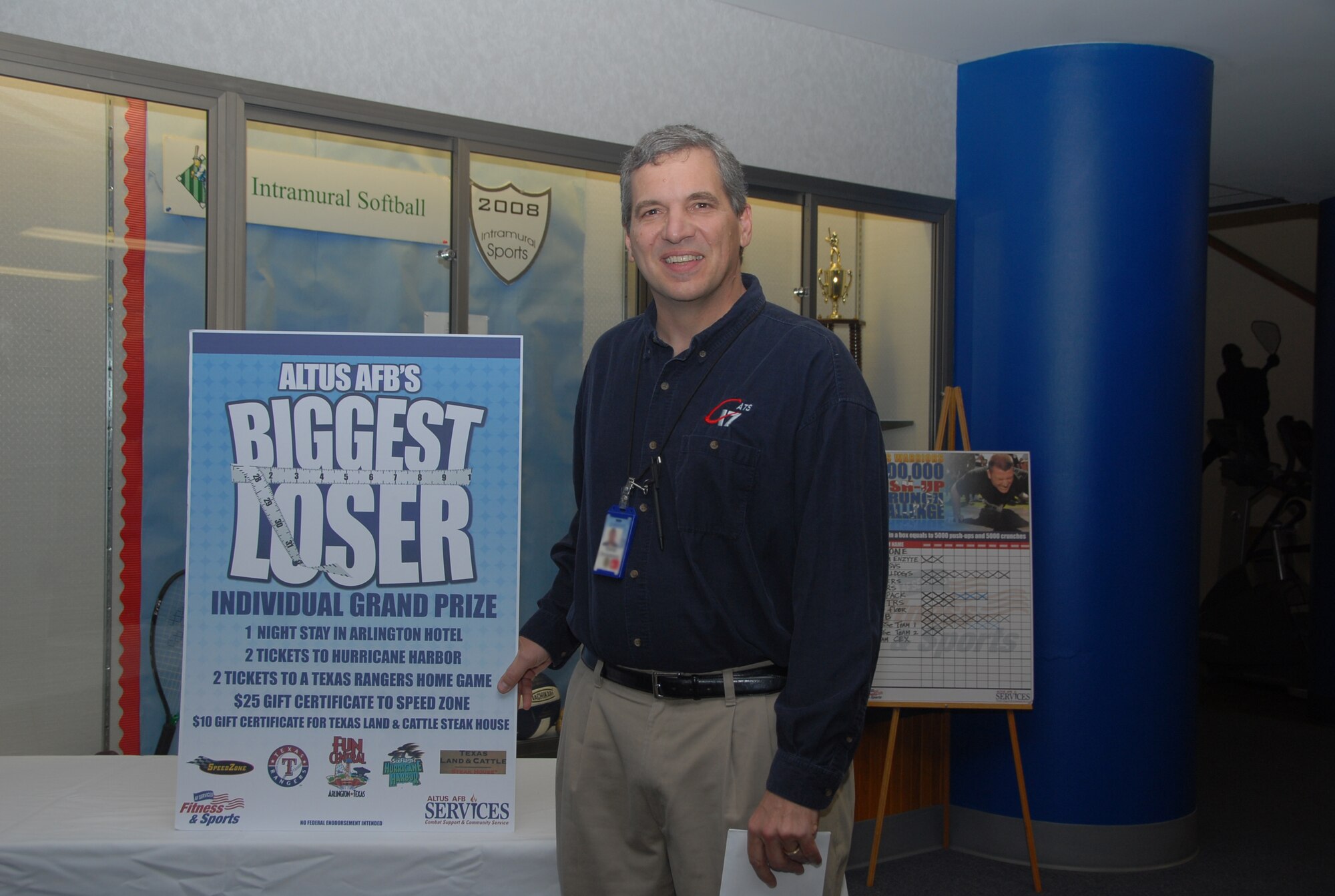 ALTUS AIR FORCE BASE, Okla. -- Danny Dorenkamp took first place honors for his individual effort during "The Biggest Loser" program losing a total of 62 lbs. Altus AFB had 500 percent increase in participation this year. Altus AFB participants shed a combined total of 1,337 lbs. (U.S. Air Force photo/Airman 1st Class Cherice Bryant)