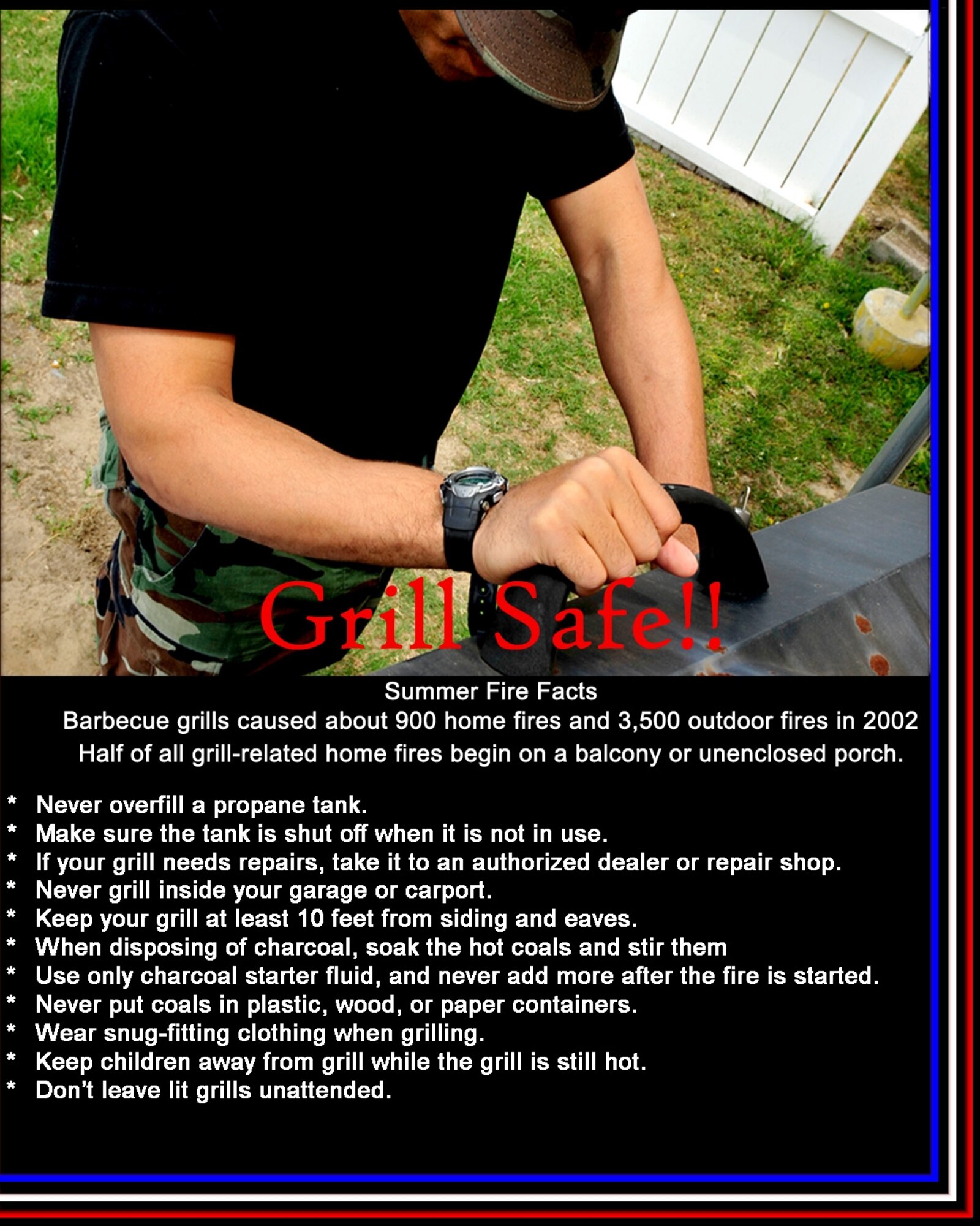 MOODY AIR FORCE BASE, Ga. -- During the 101 Critical Days of summer remember to use grill safety at all times. (U.S. Air Force graphic by Senior Airman Brandon Carey)