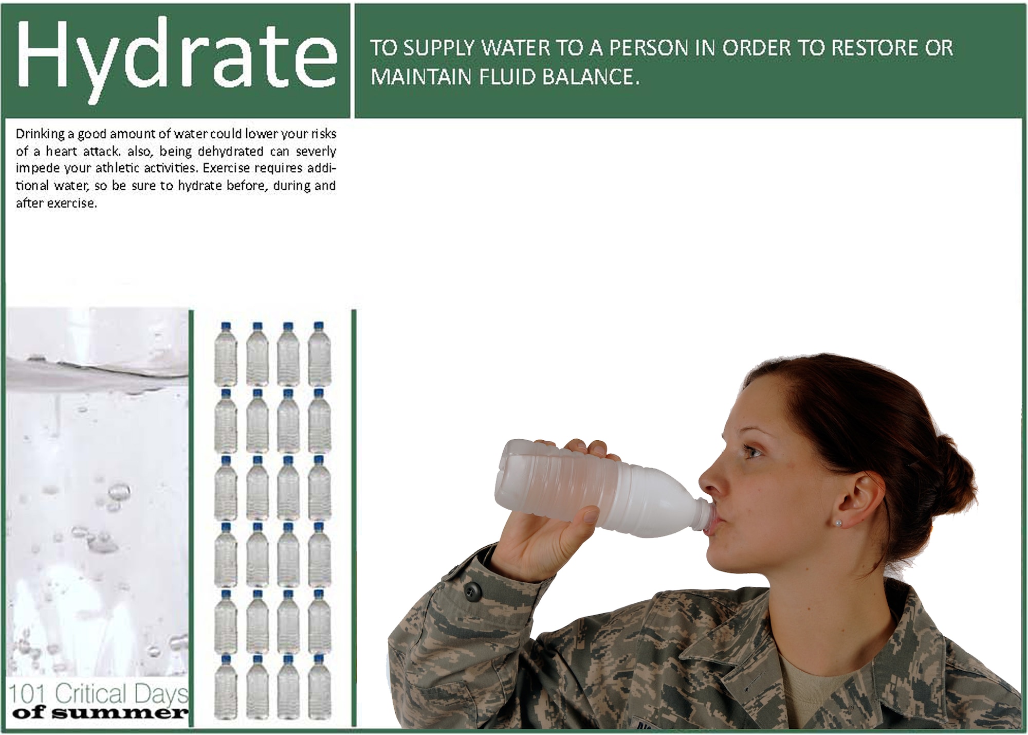 MOODY AIR FORCE BASE, Ga. -- 23rd Wing Airmen should remain hydrated during the hot summer months to maintain a proper fluid balance. (U.S. Air Force photo illustration by Airman 1st Class Brittany Barker)